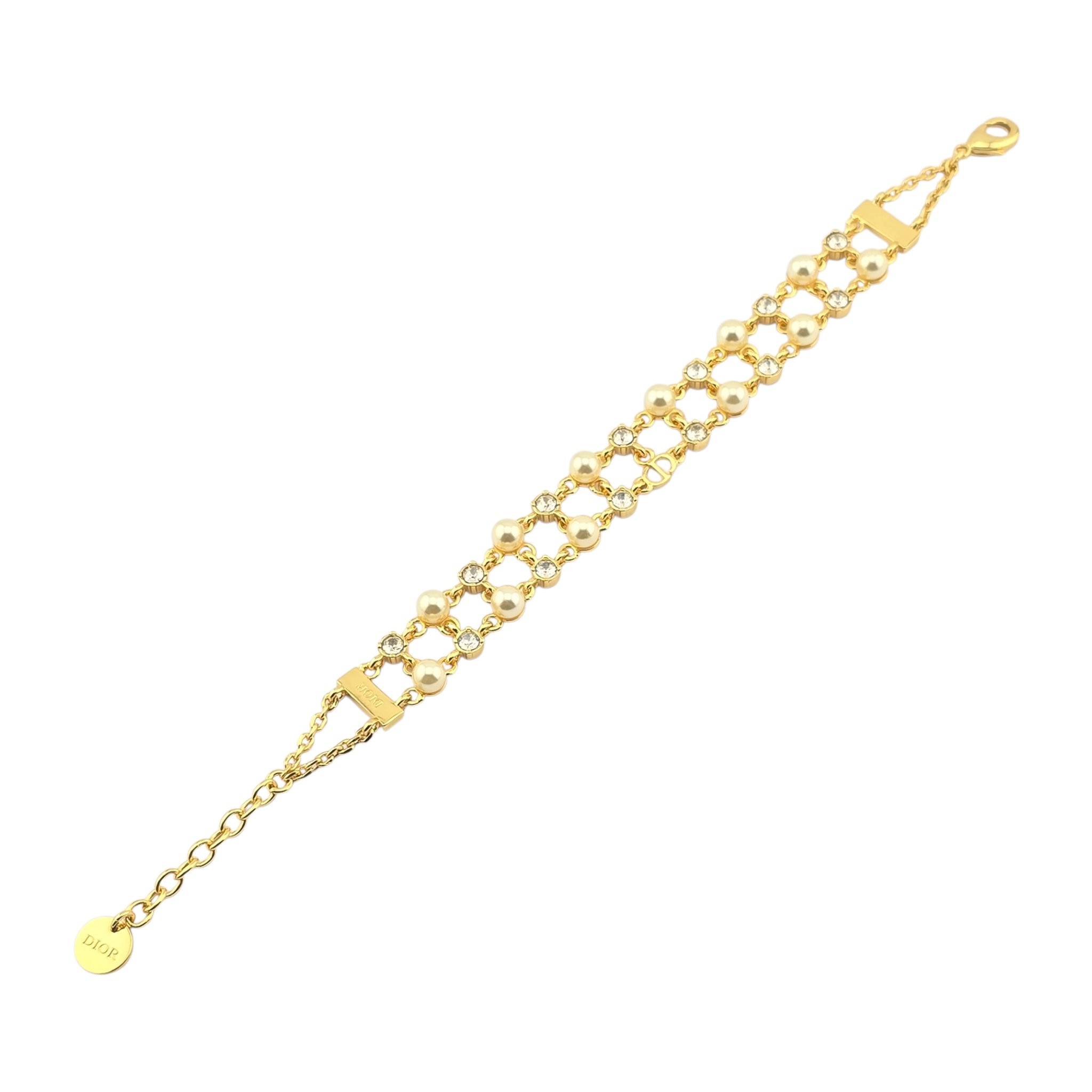 Christian Dior Gold Crystal Faux Pearls Bracelet