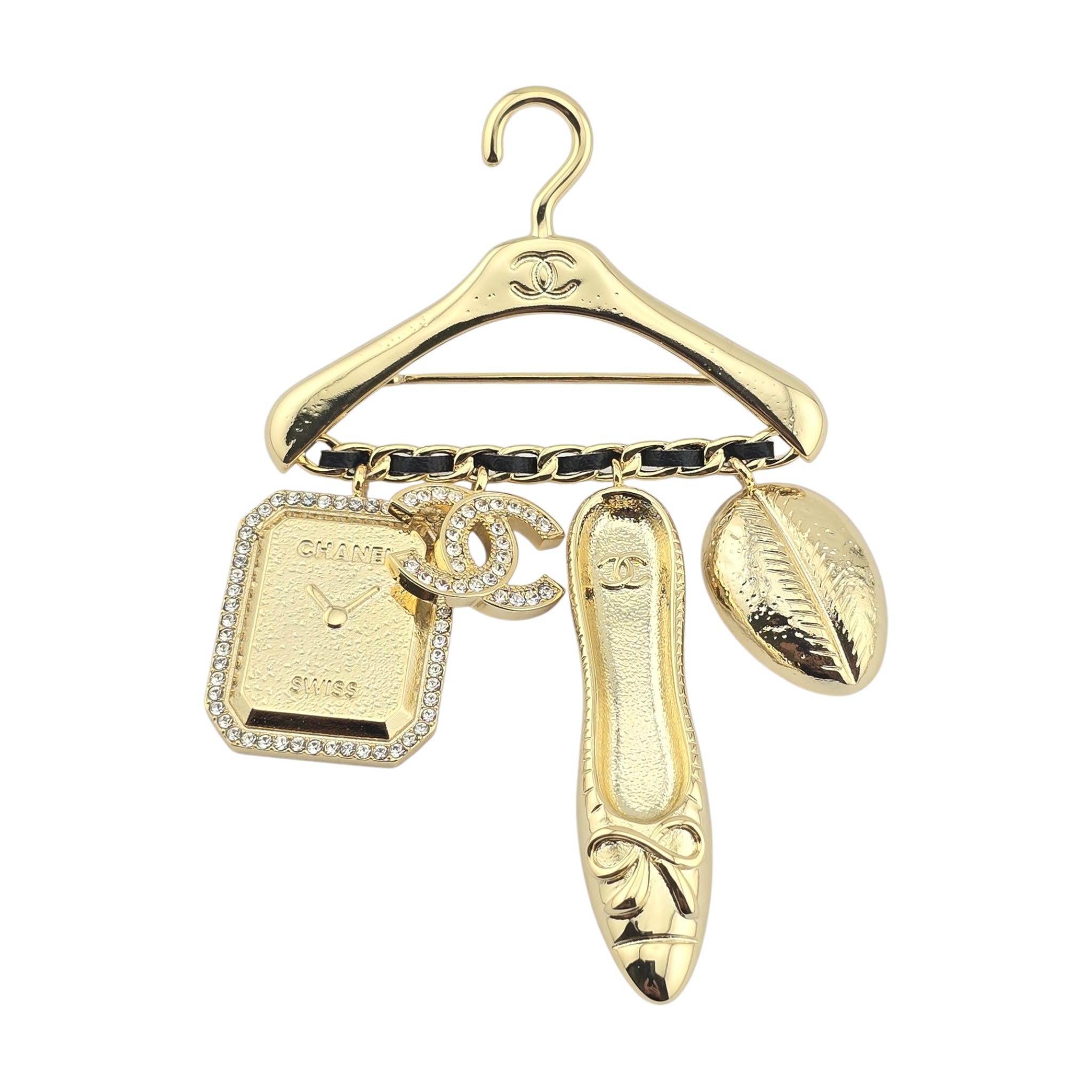 Chanel CC Crystal Charms Hanger Brooch Gold Black 2023