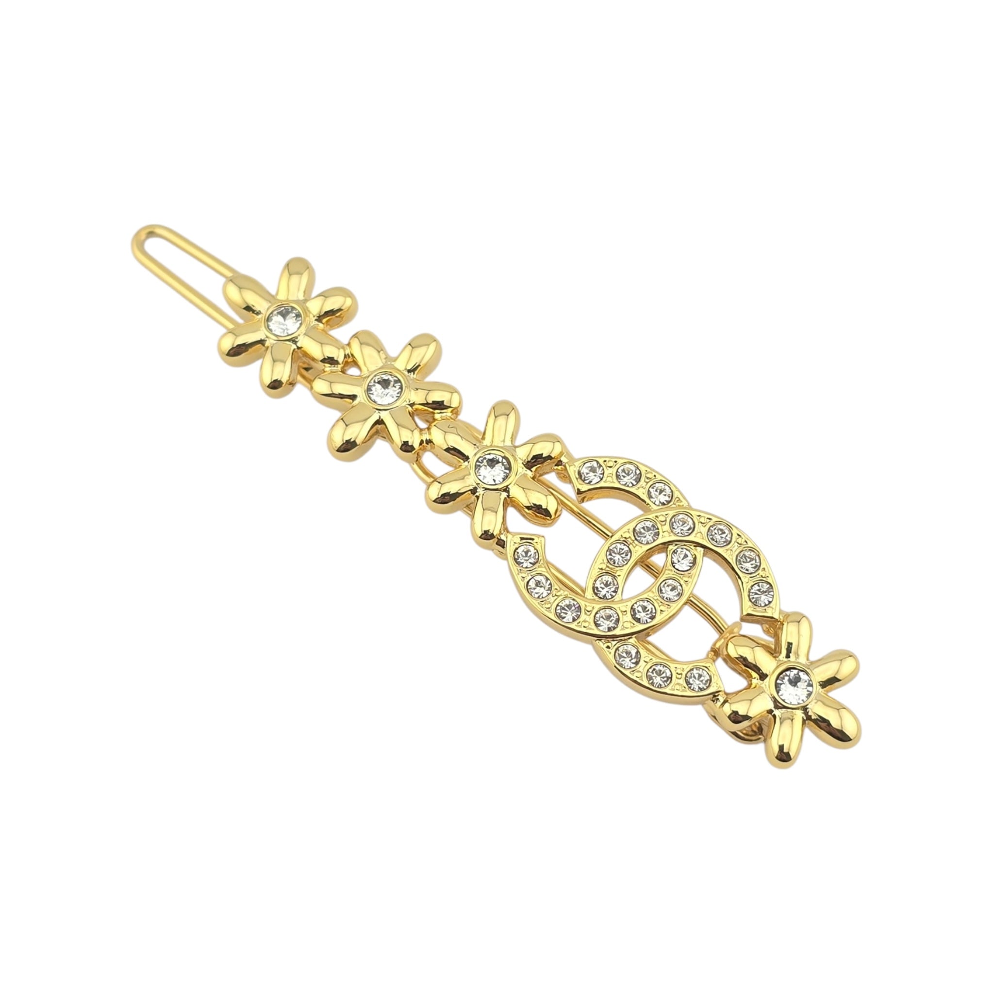 Chanel CC Gold Metal Floral Hair Clip Barette 2023