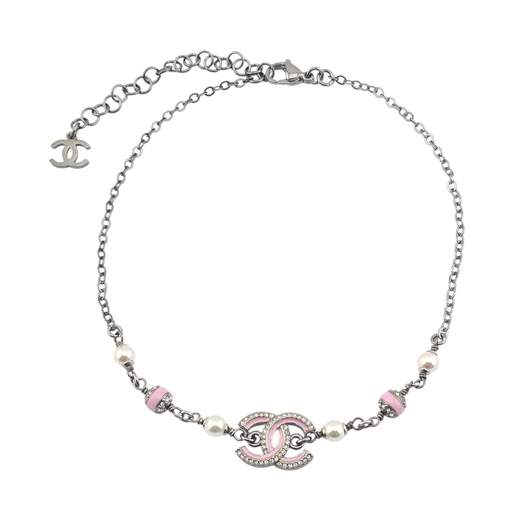 Chanel CC Gunmetal Pink Necklace 2025
