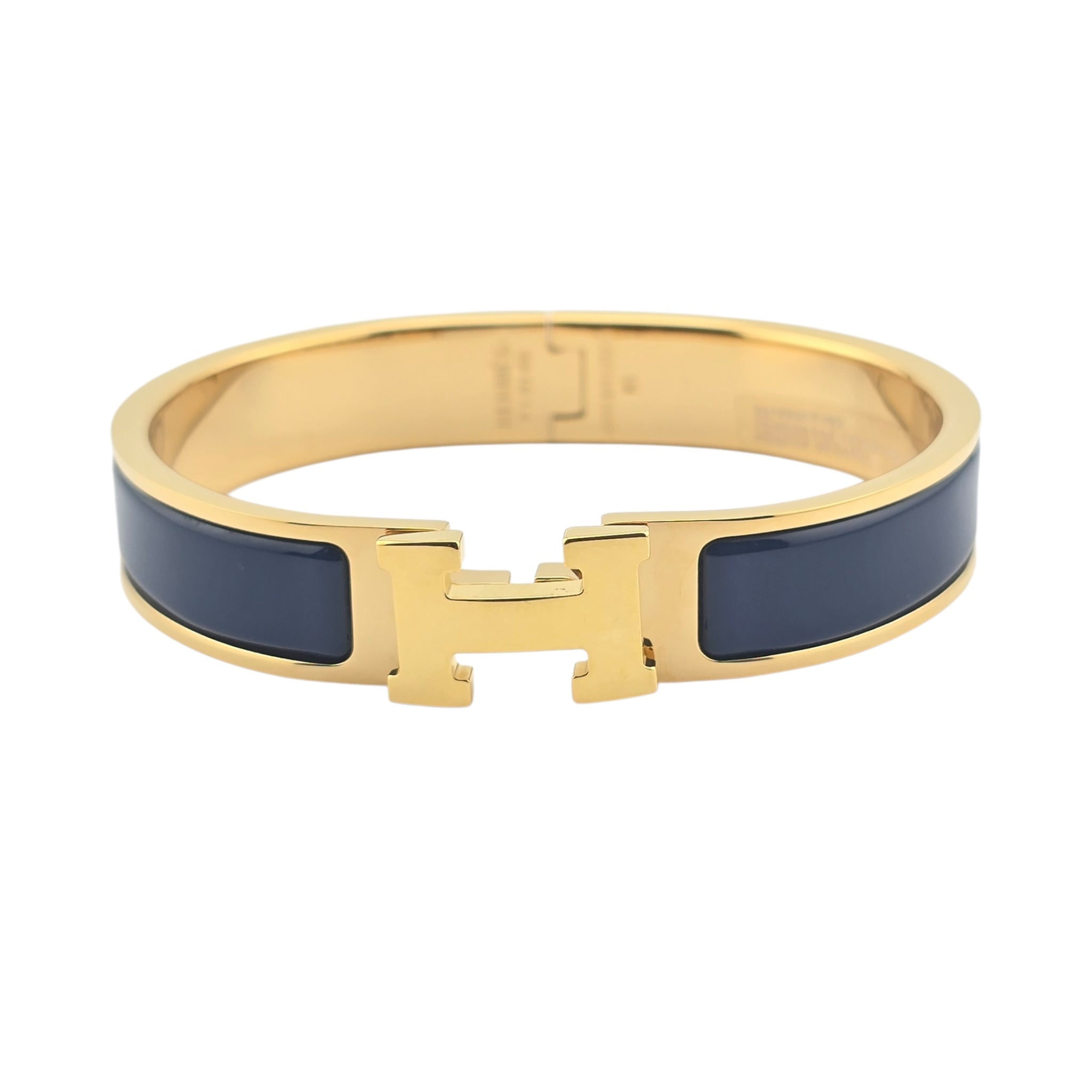 Hermes Clic H Bracelet Navy Blue Gold GM