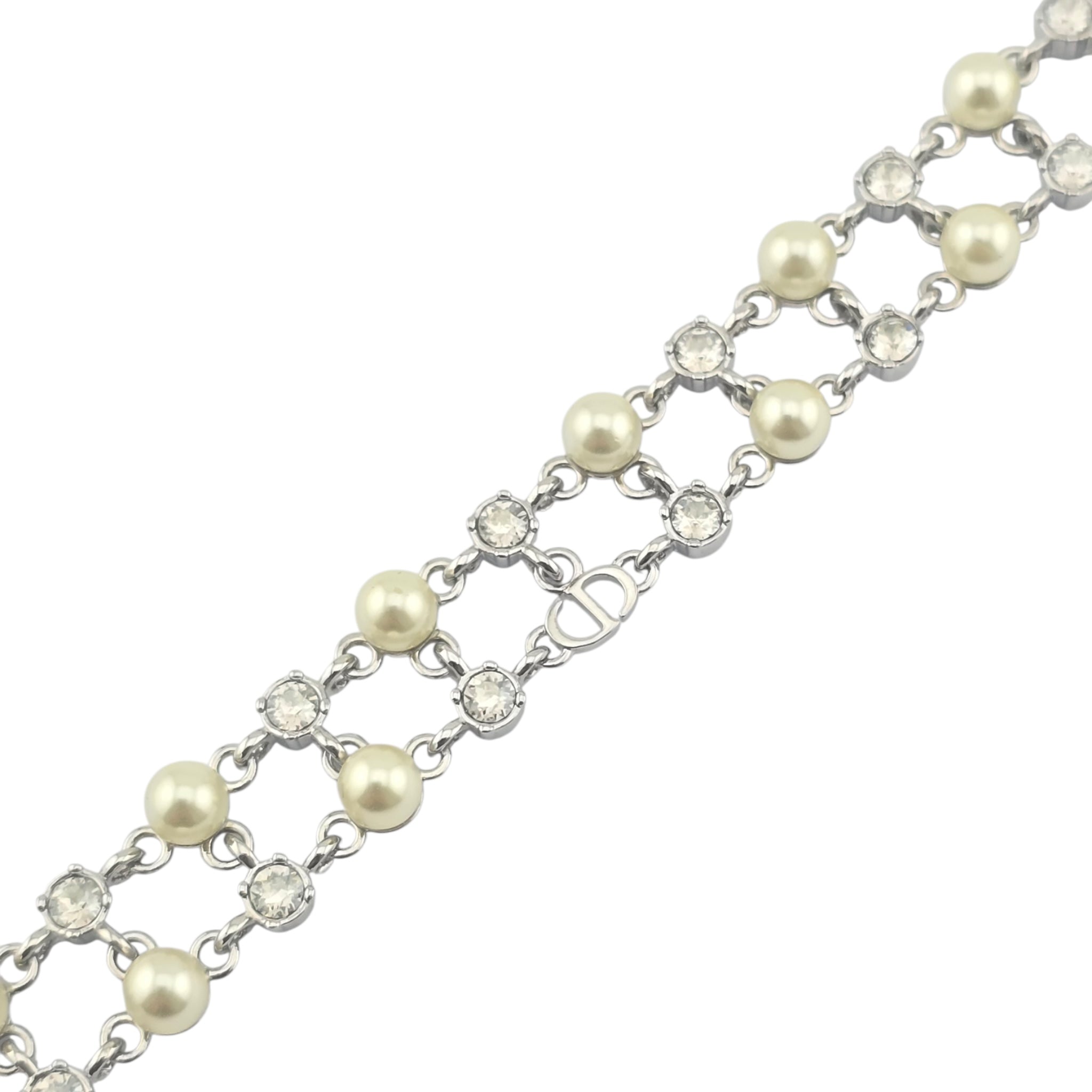 Christian Dior Silver Crystal Faux Pearls Bracelet