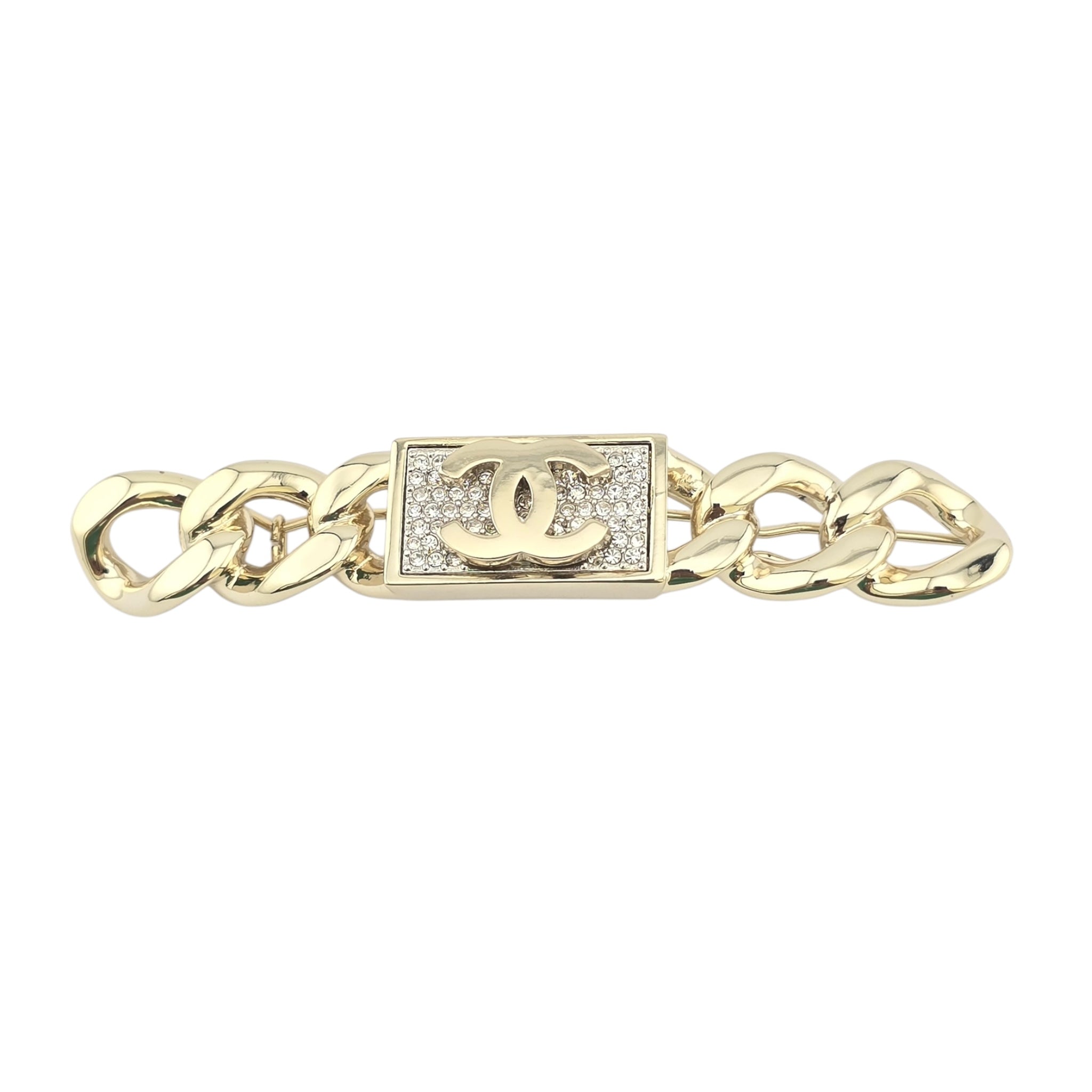 Chanel CC Crystal Chain Hair Clip Barrette Gold