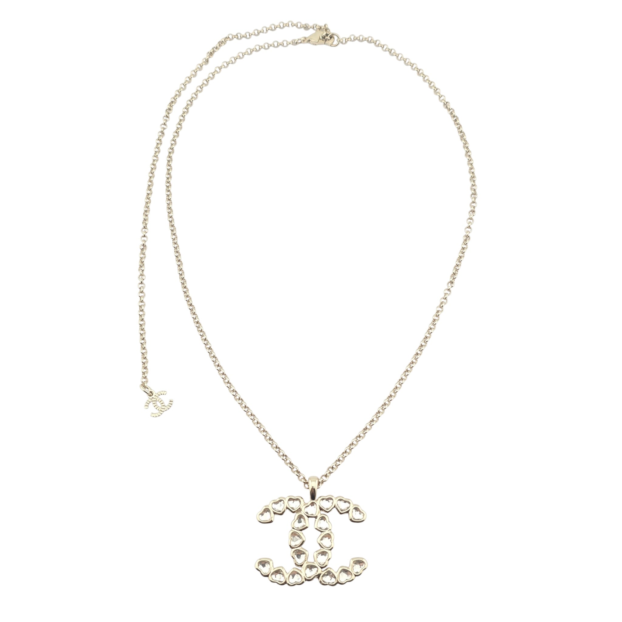 Chanel CC Gold Crystal Heart Pendant Necklace