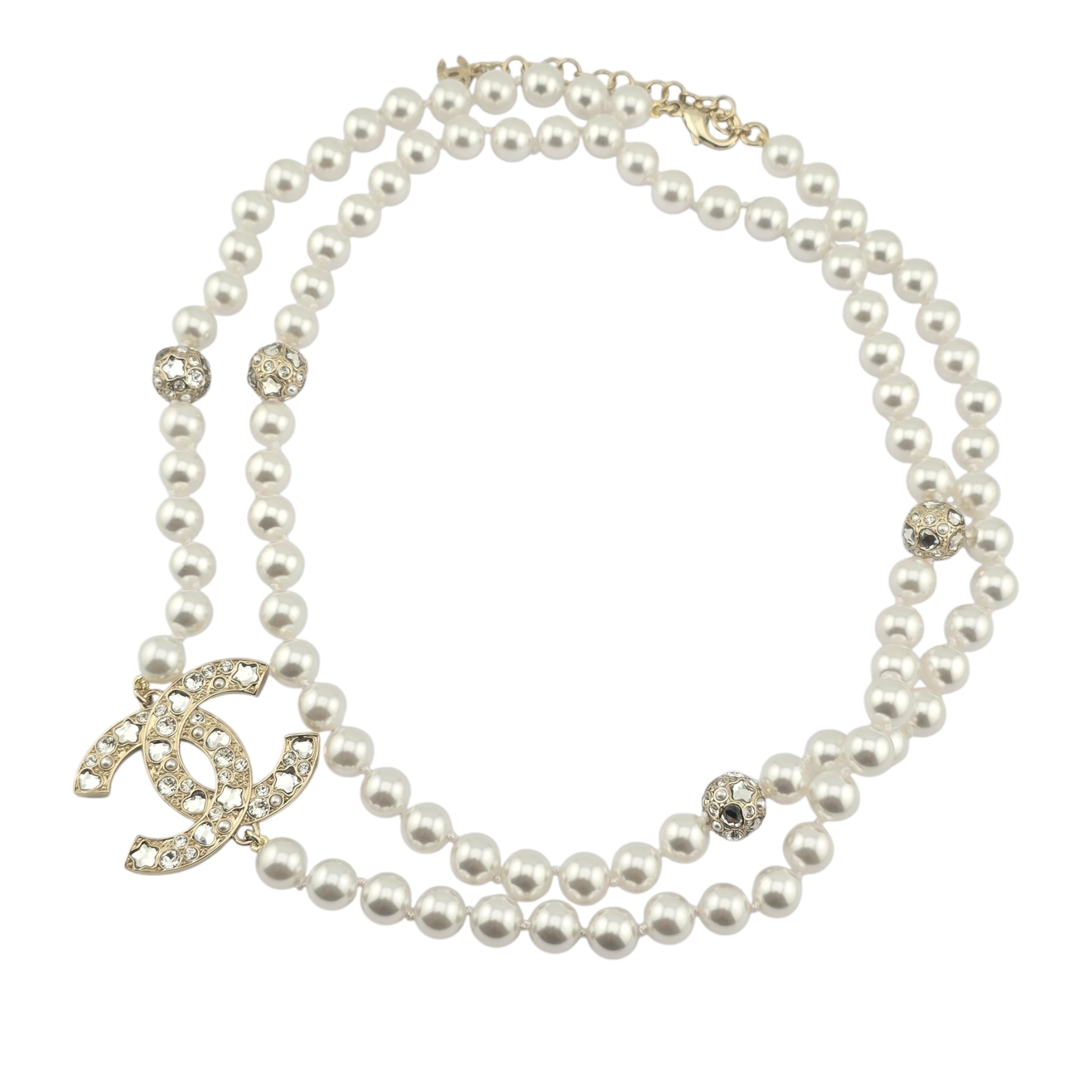 Chanel CC Faux Pearl Crystal Long Necklace 2025