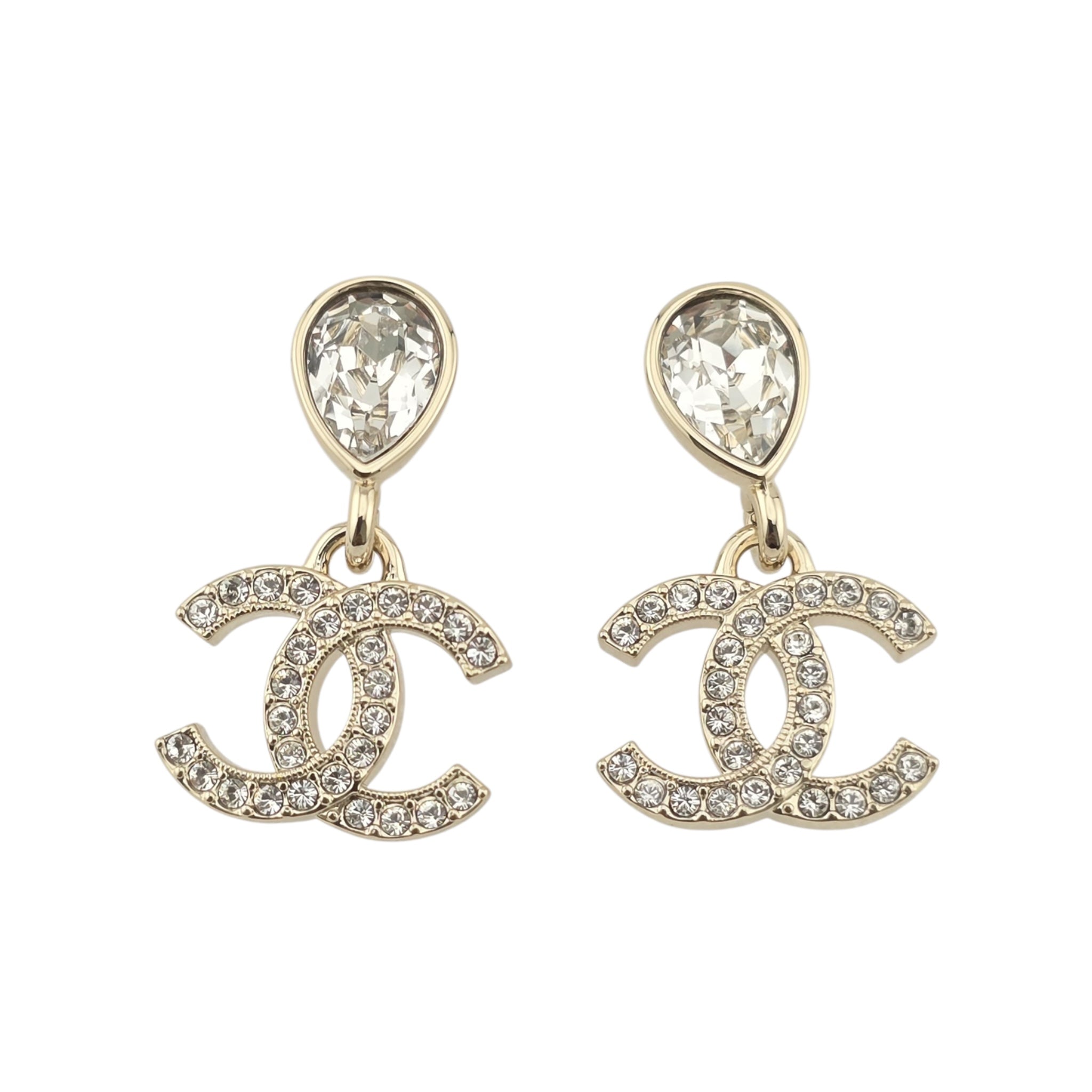 Chanel CC Crystal Drop Earrings Gold 2025