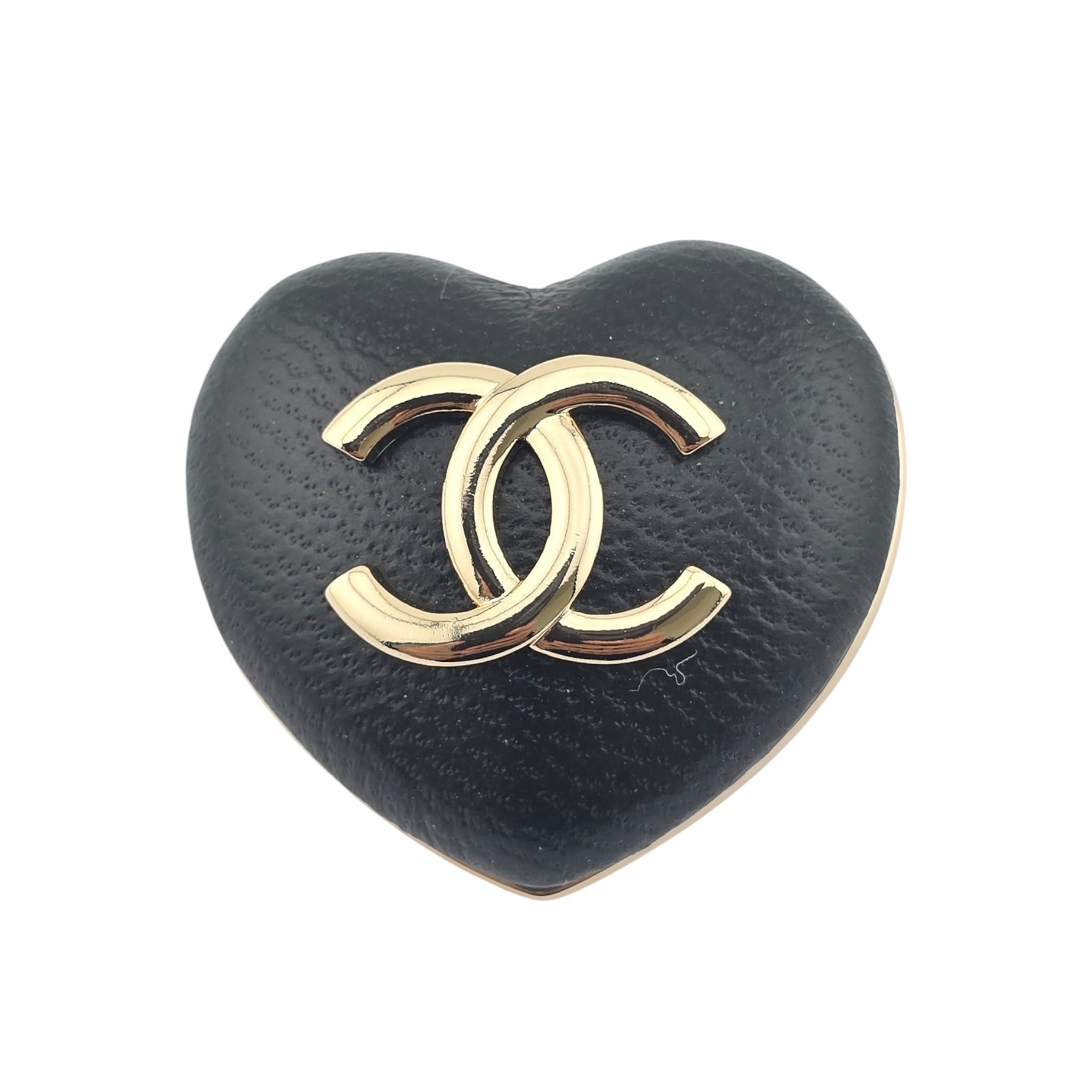 Chanel Lambskin CC Heart Brooch Black Gold B22