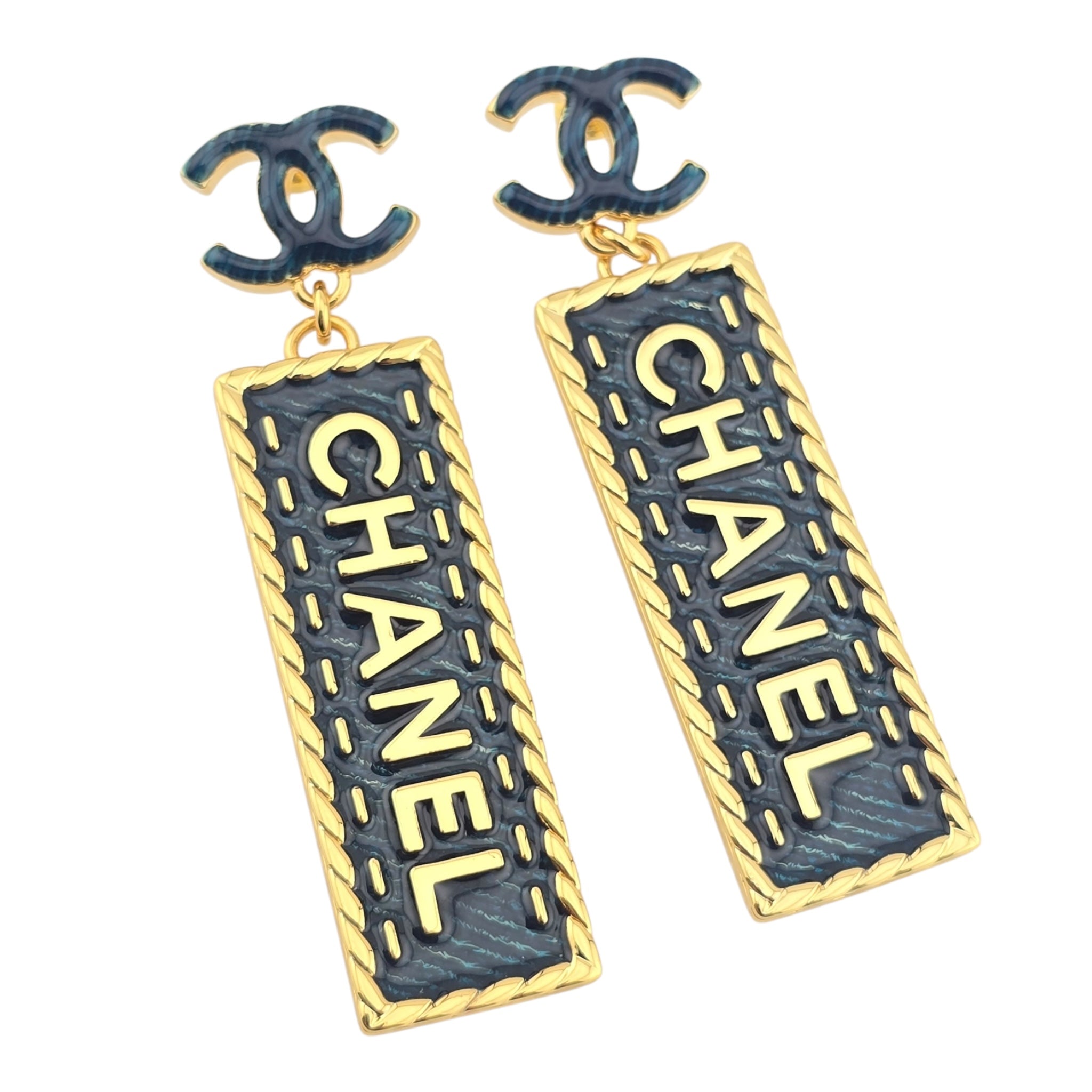 Chanel CC Denim Dangle Gold Earrings 2024