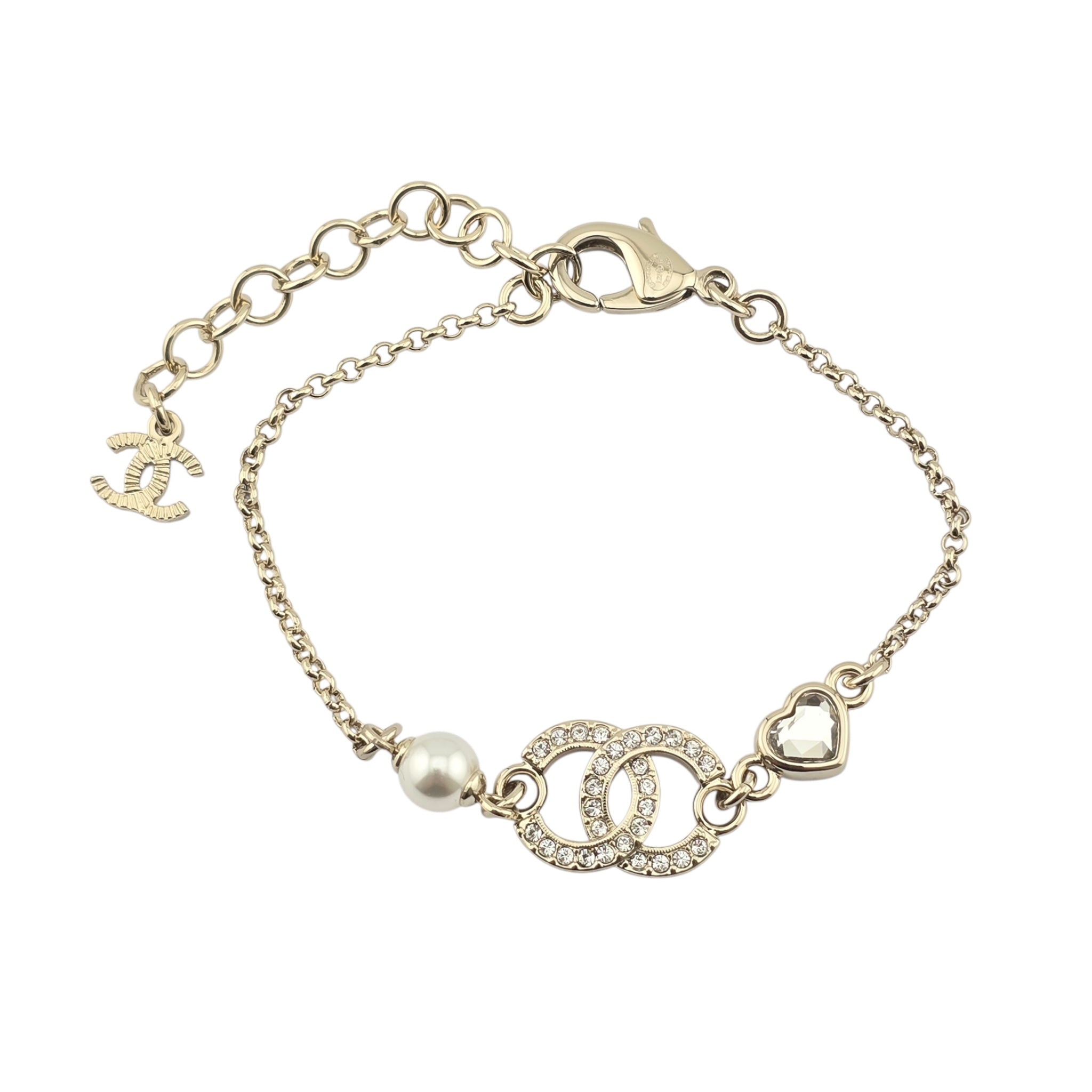 Chanel CC Gold Heart Crystal Bracelet 2025