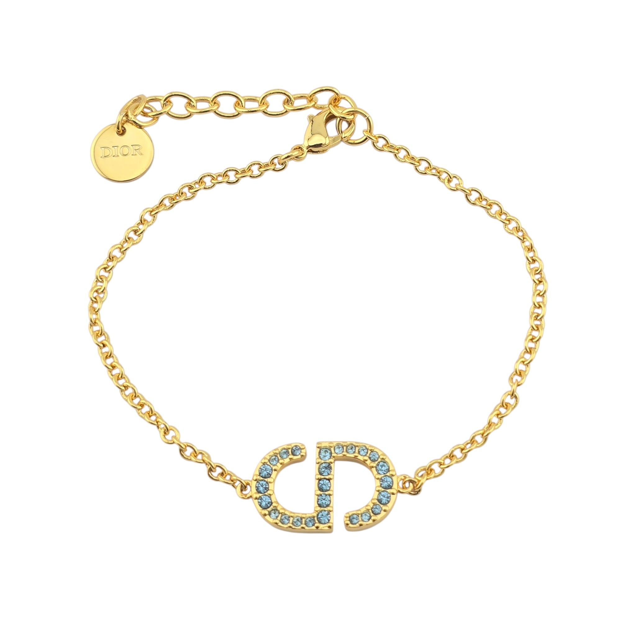 Christian Dior Petit Gold Blue Crystal CD Bracelet