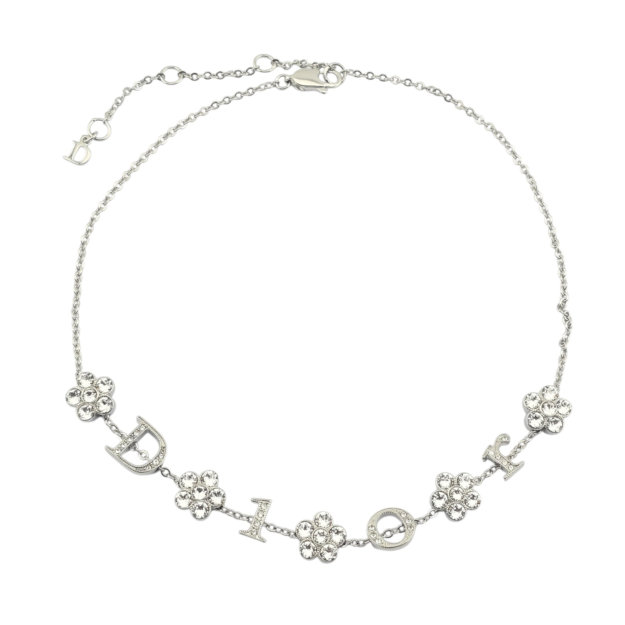 Christian Dior Crystal Flower Silver Choker Necklace DIOR