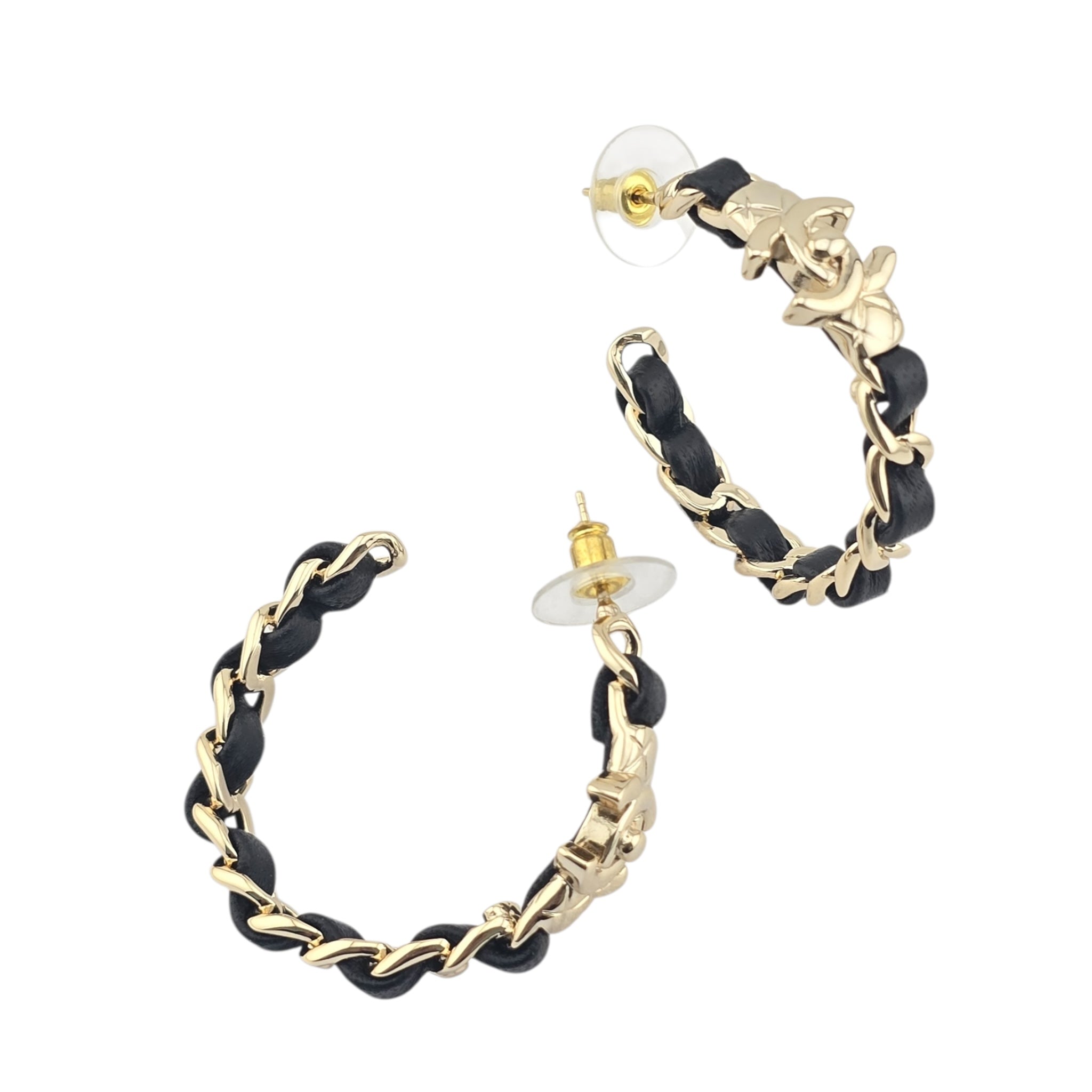 Chanel CC Turnlock Leather Metal Hoop Earrings 2021 CHANEL