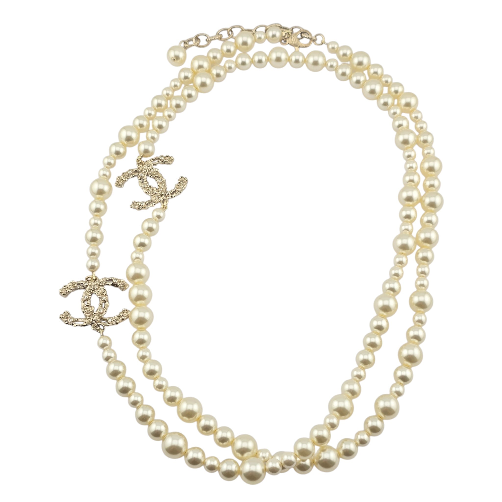 Chanel CC Faux Pearl Crystal Long Floral Necklace 2021 CHANEL