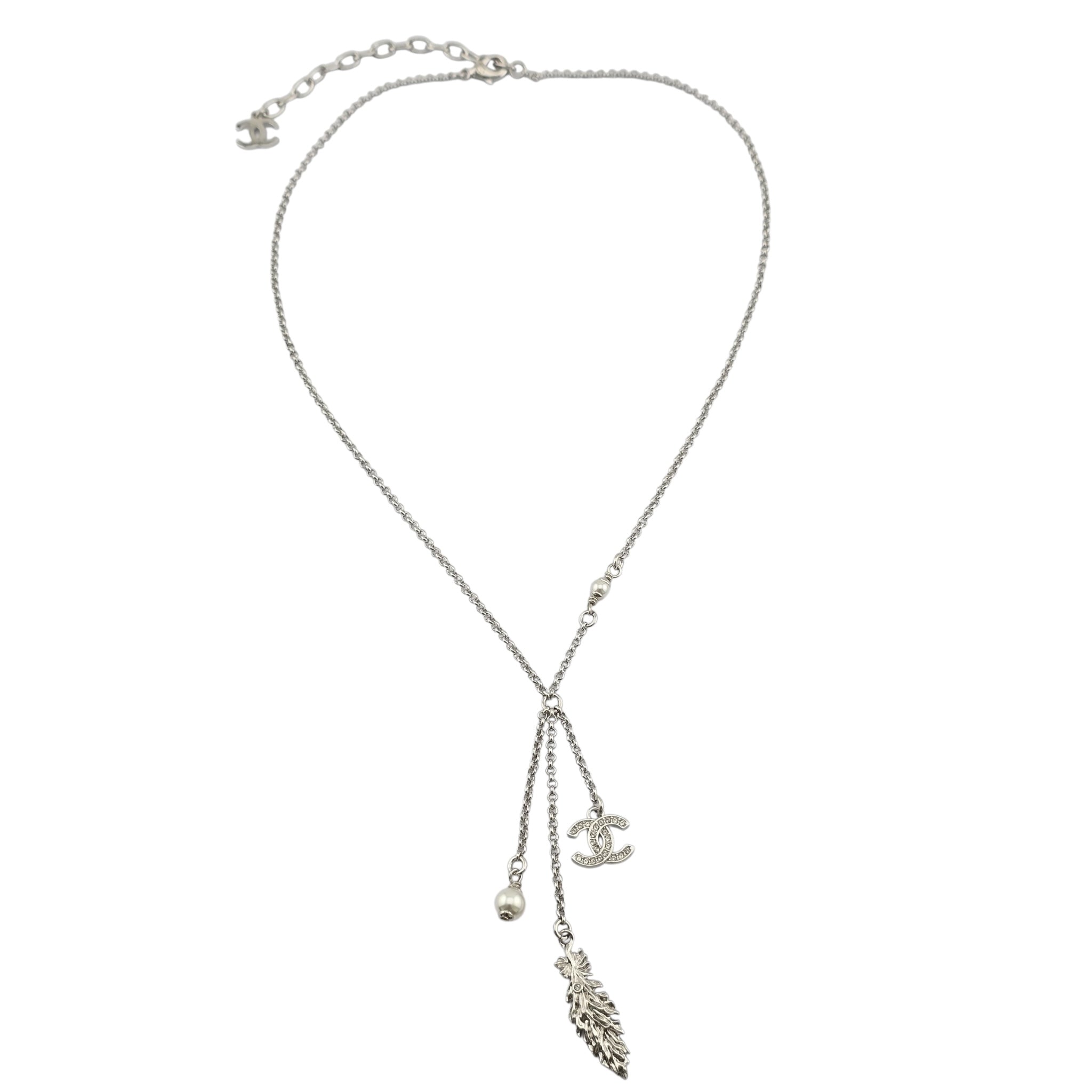 Chanel CC Silver Drop Pendant Necklace 2025 CHANEL