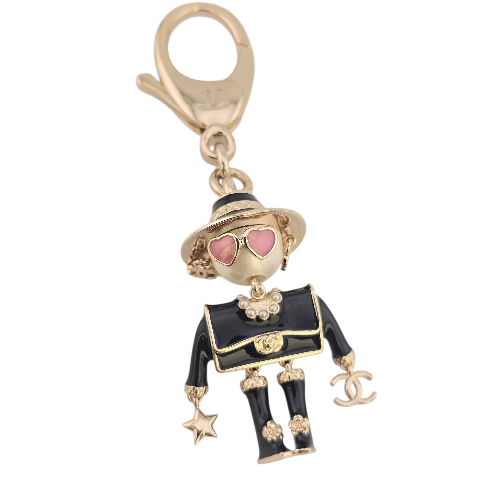 Chanel CC Robot Gabrielle Doll Black Key Ring Bag Charm 25B