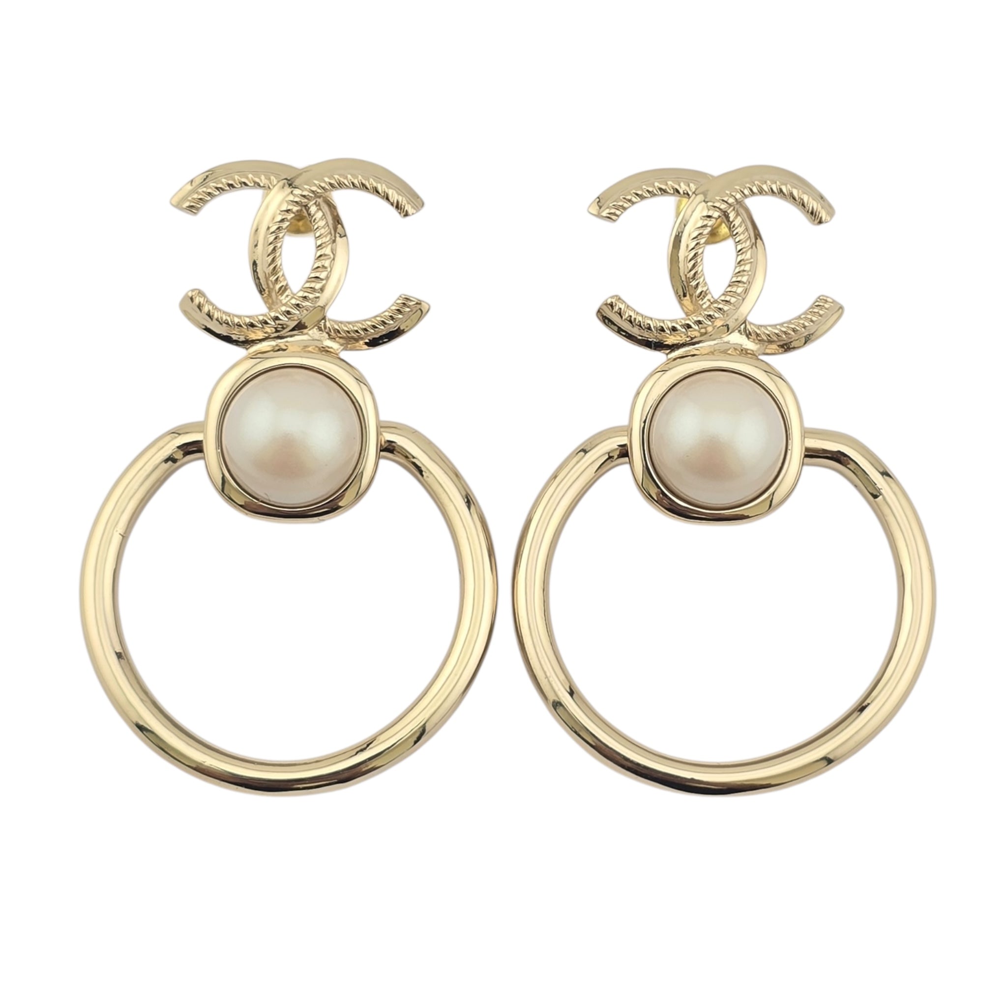 Chanel CC Gold Faux Pearl Earrings 2022 CHANEL
