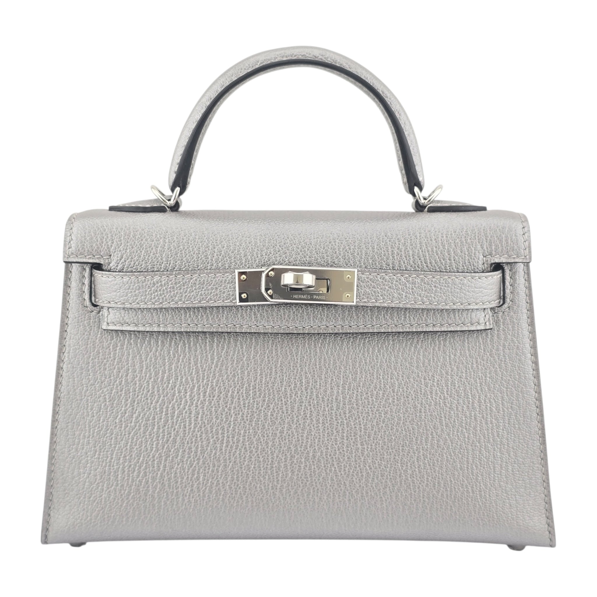 Hermes Mini Kelly II Gris Argente Chevre Chamkilight Palladium Hardware HERMES