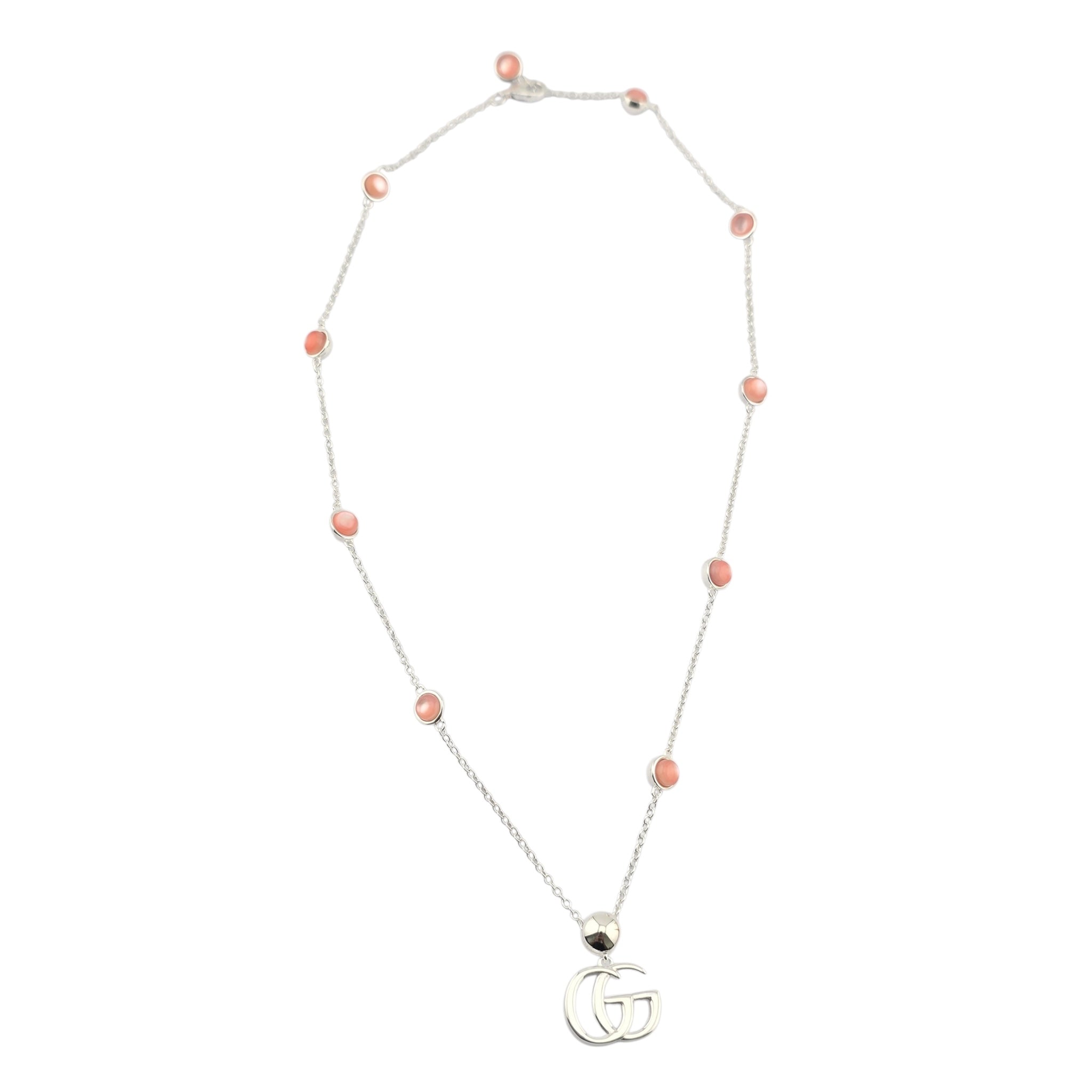 GUCCI GG Marmont Sterling Silver Pink Mother of Pearl Necklace GUCCI