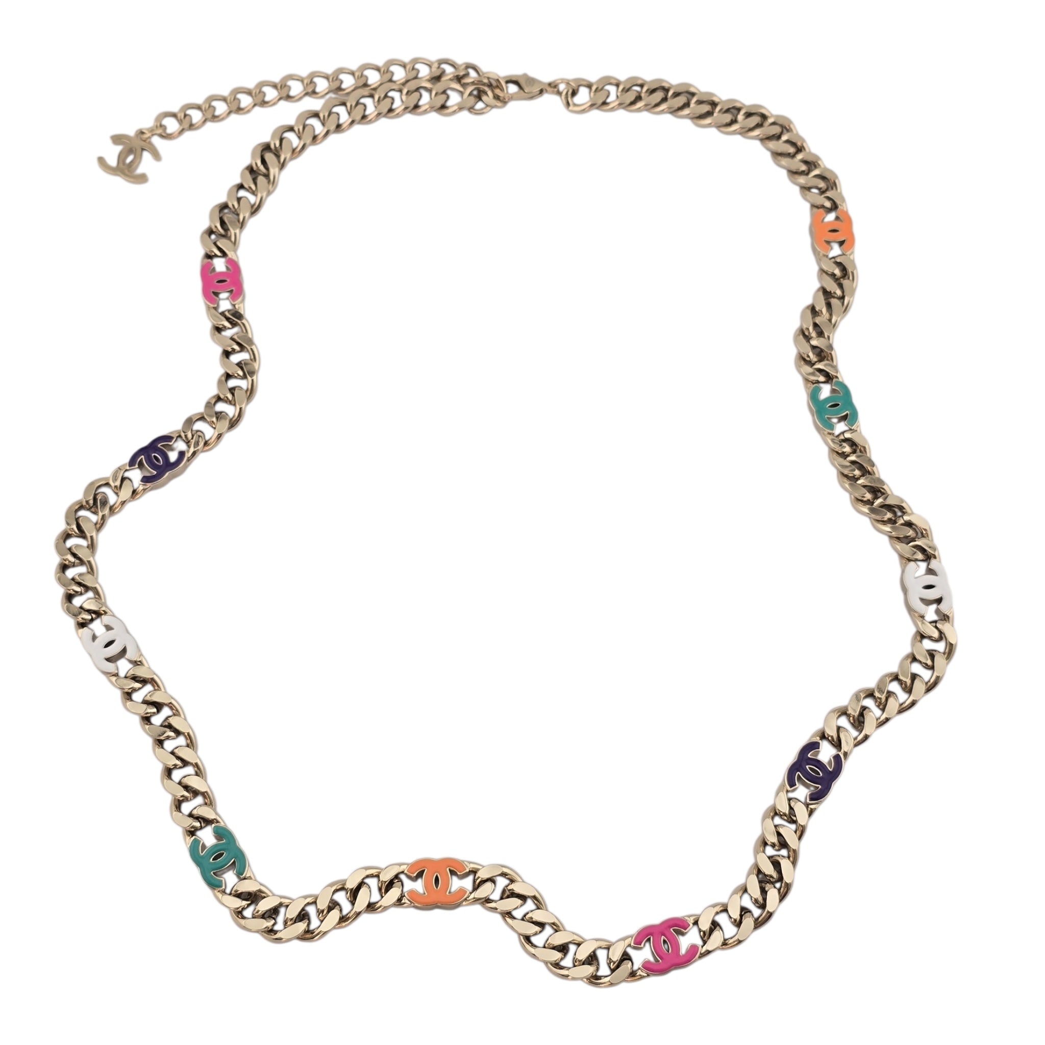 Chanel CC Metal Enamel Chain Gold Multicolor Necklace B24C CHANEL