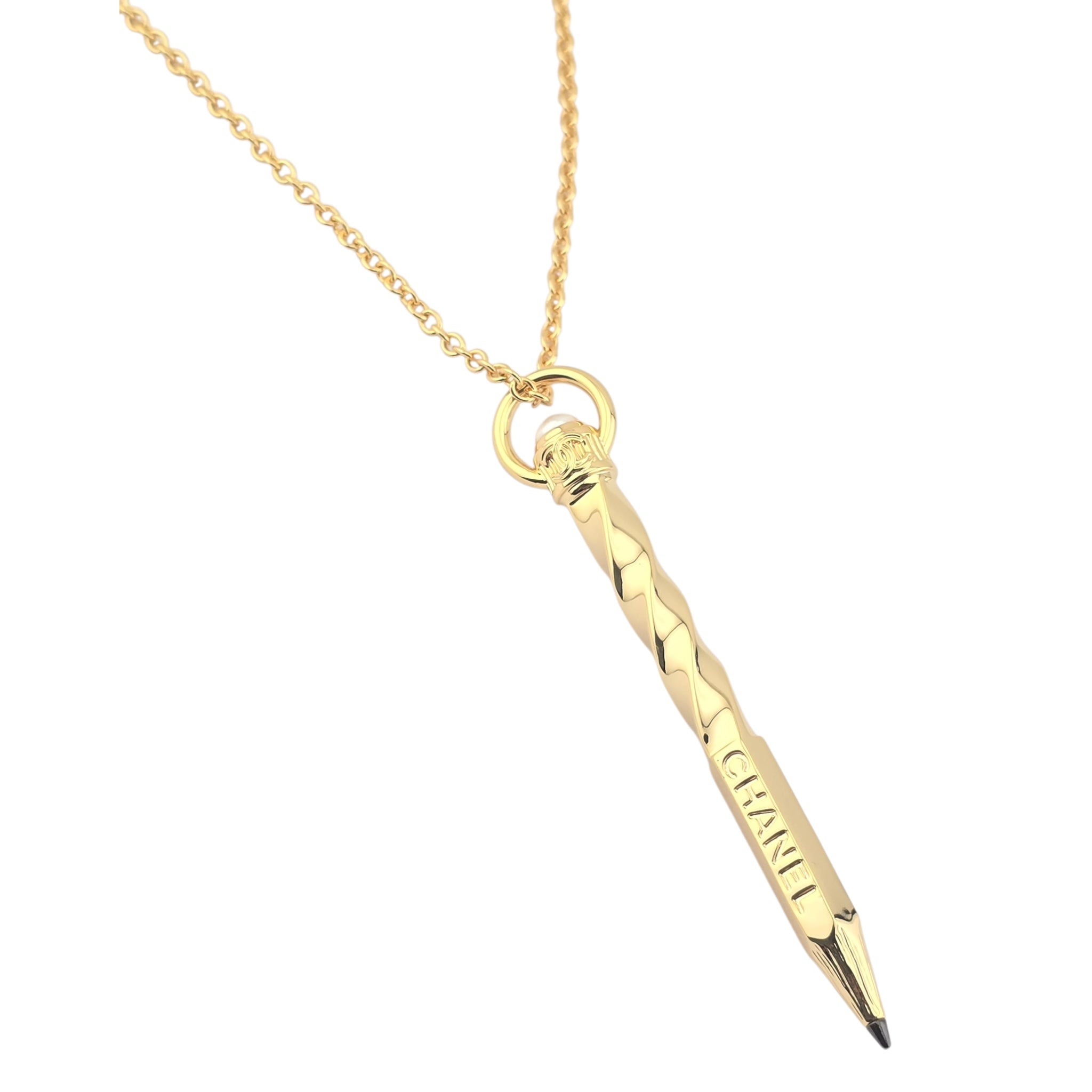 Chanel CC Gold Pencil Pendant Necklace 2025 CHANEL