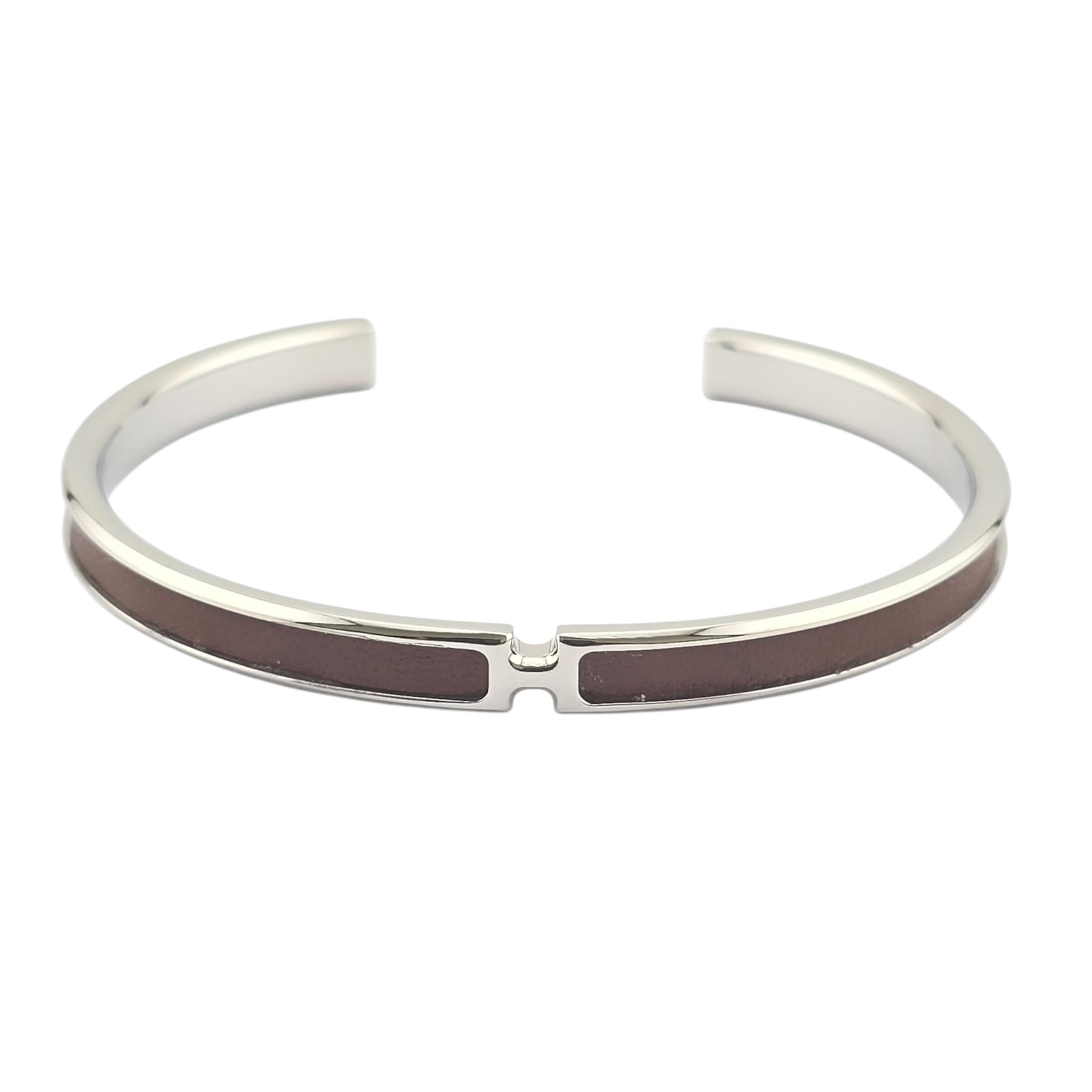 Hermes Olympe Palladium Brown Box Leather Bracelet HERMES