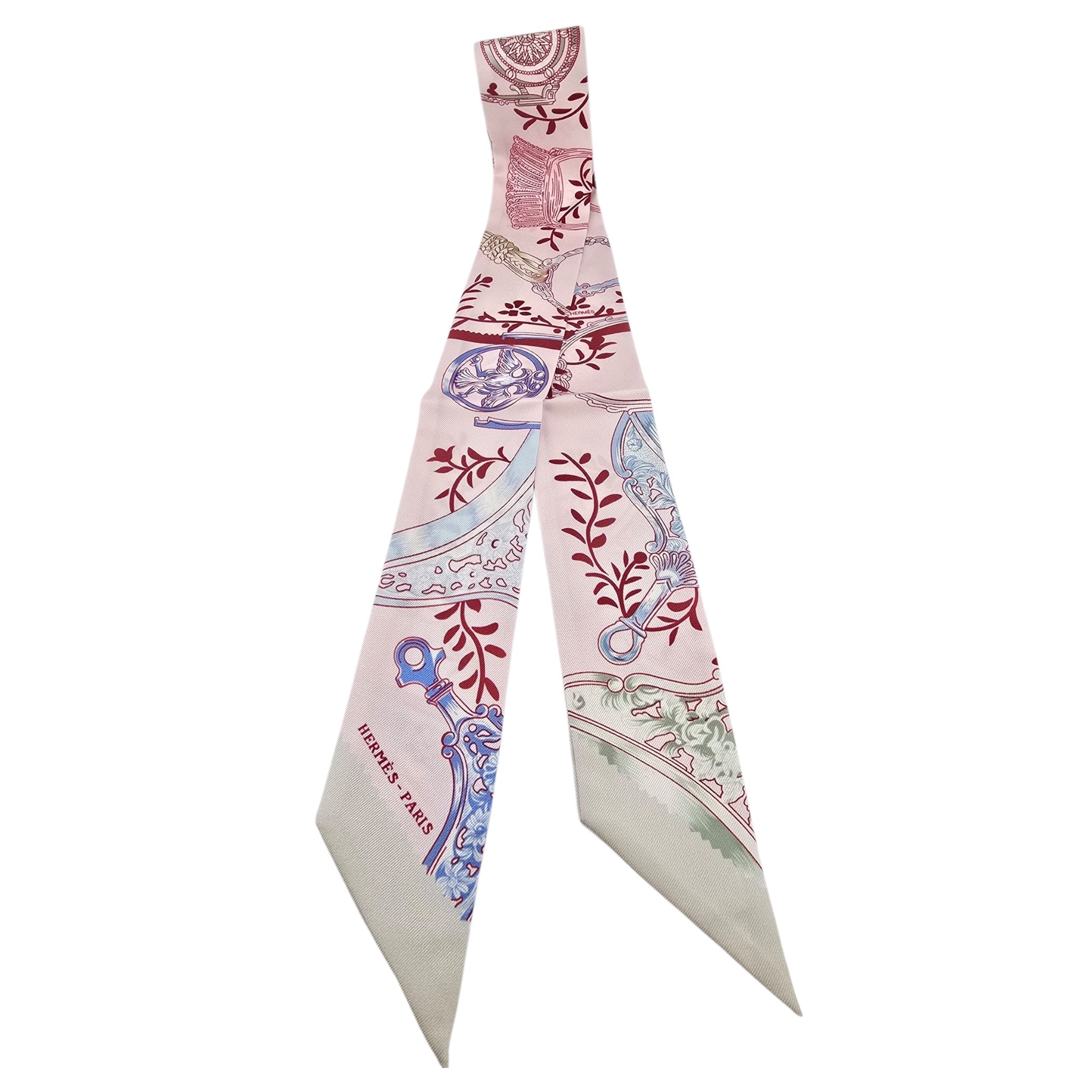 Hermes Silk Twilly Etriers Remix Pink HERMES