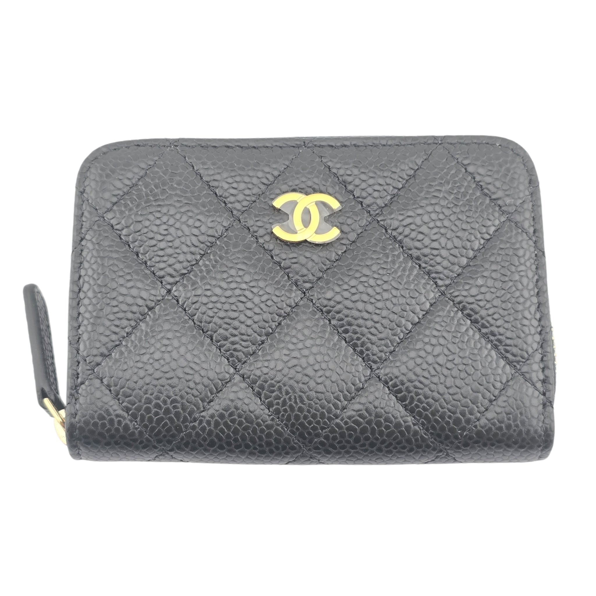 Chanel CC Caviar Classic Zip Coin Purse Card Holder Gold CHANEL