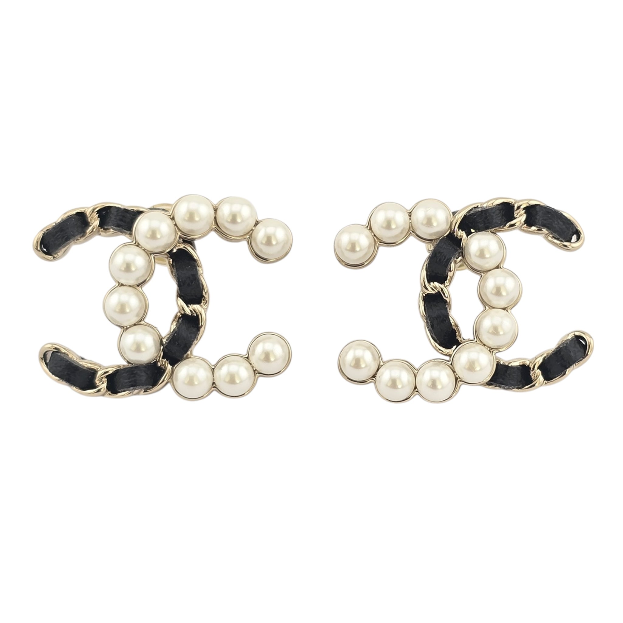 Chanel CC Gold Faux Pearl Leather Stud Earrings 2025 CHANEL