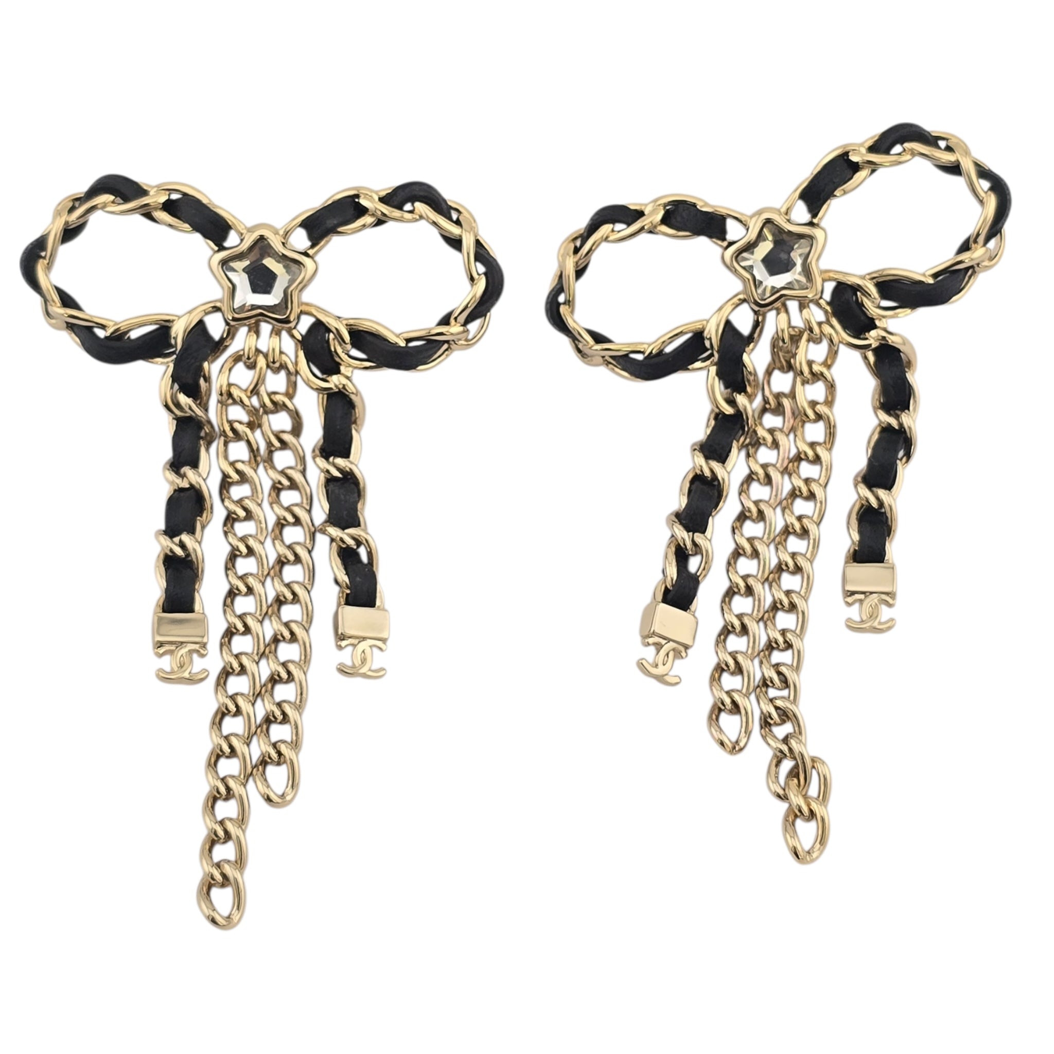 Chanel CC Bow Leather Gold Earrings 2025 CHANEL