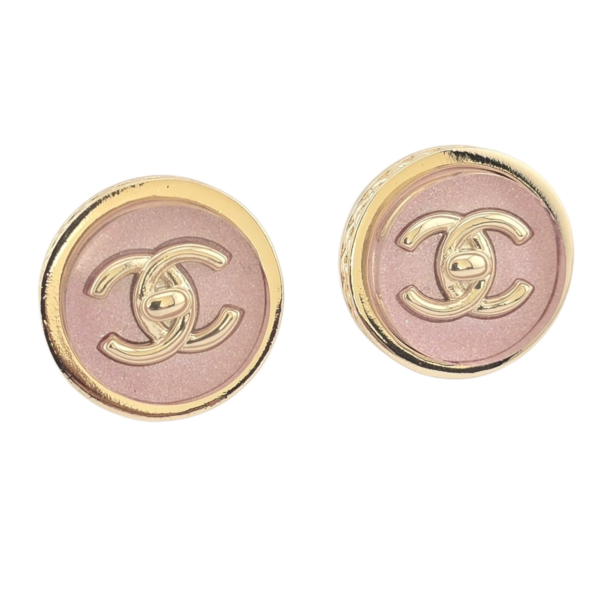 Chanel CC Gold Pink Resin Round Earrings 2025 CHANEL