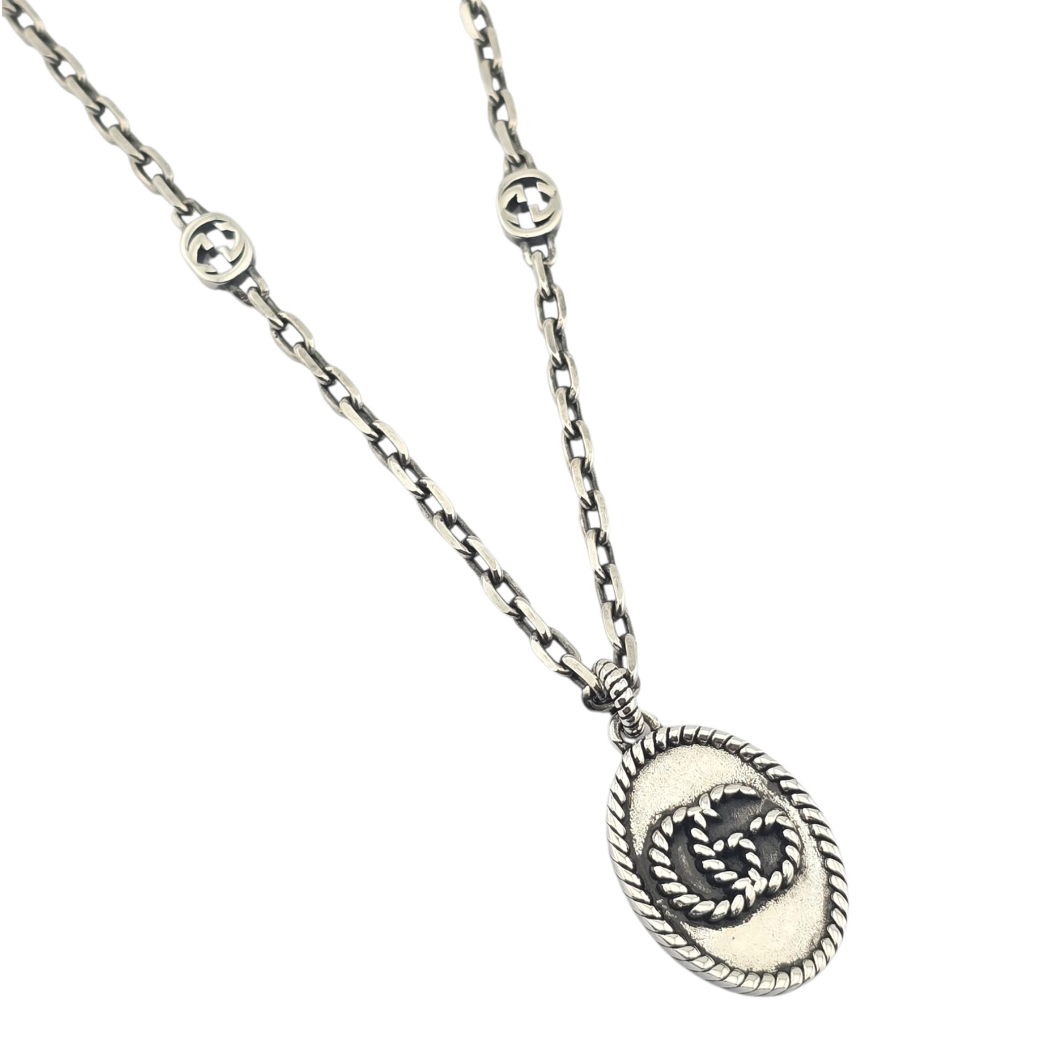 GUCCI GG Interlocking Pendant Silver Necklace GUCCI