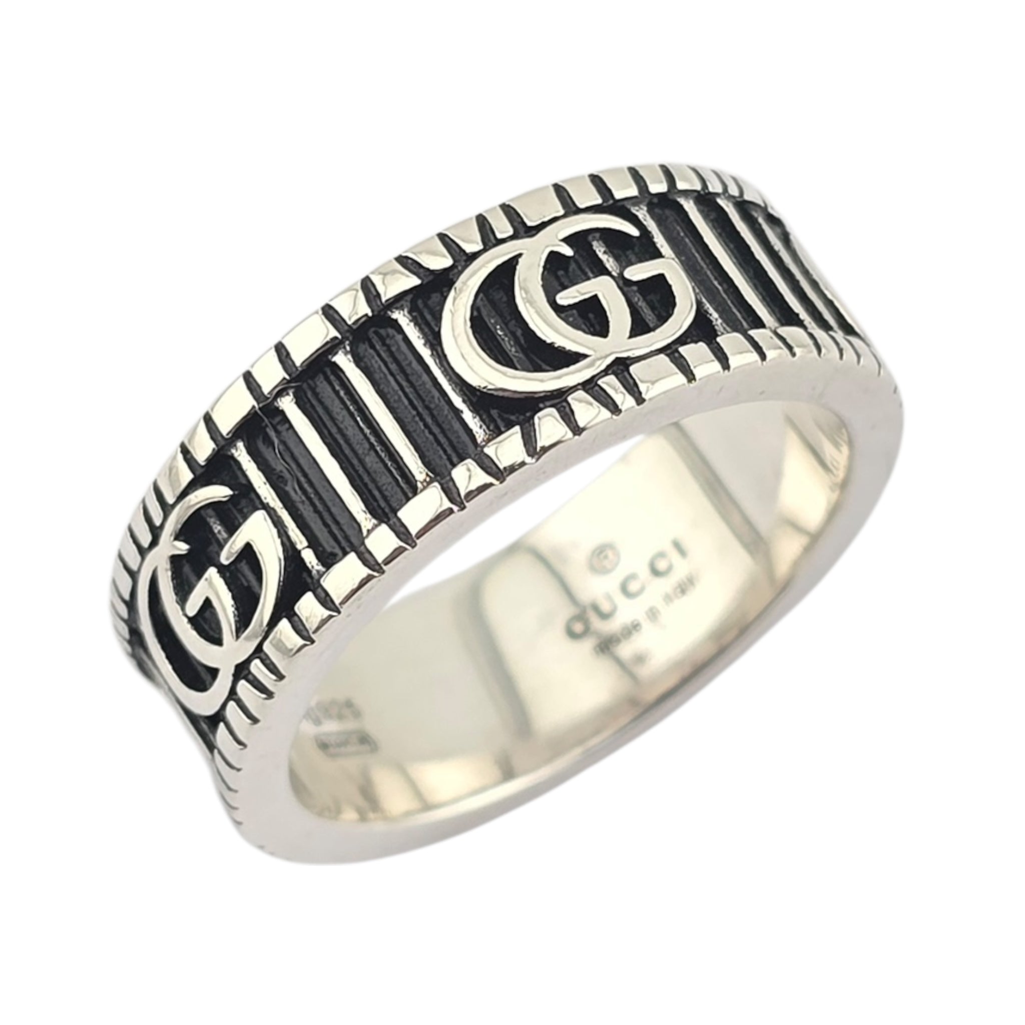 GUCCI GG Marmont Double G Black Sterling Silver Ring GUCCI