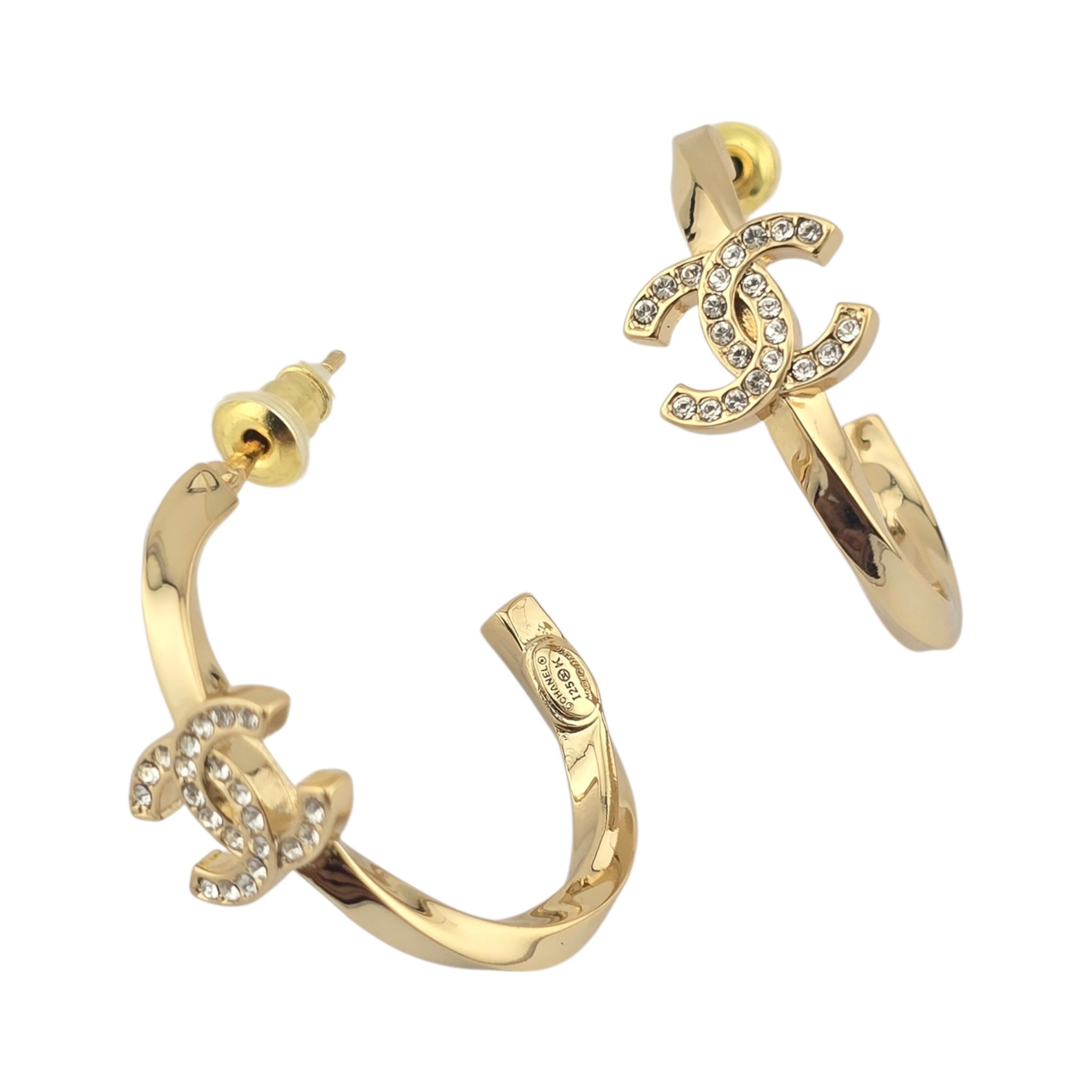Chanel CC Gold Hoop Crystal Earrings 2025 CHANEL