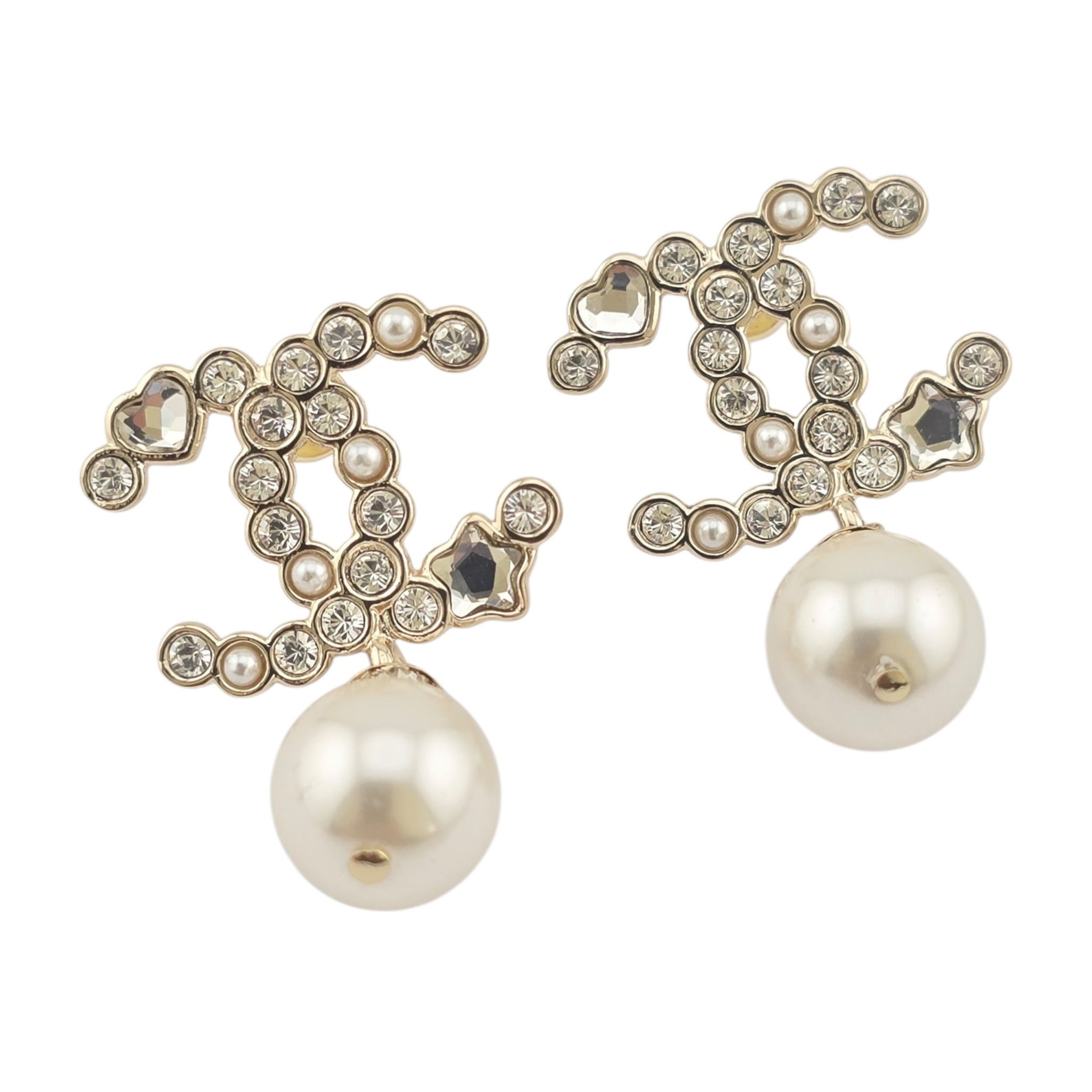 Chanel CC Gold Drop Crystal Faux Pearl Earrings 2022 CHANEL
