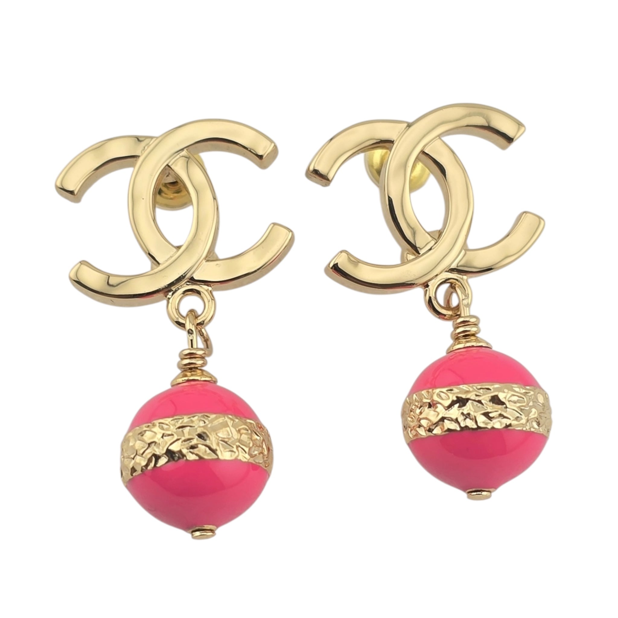 Chanel CC Resin Drop Pink Gold Earrings 2024 CHANEL