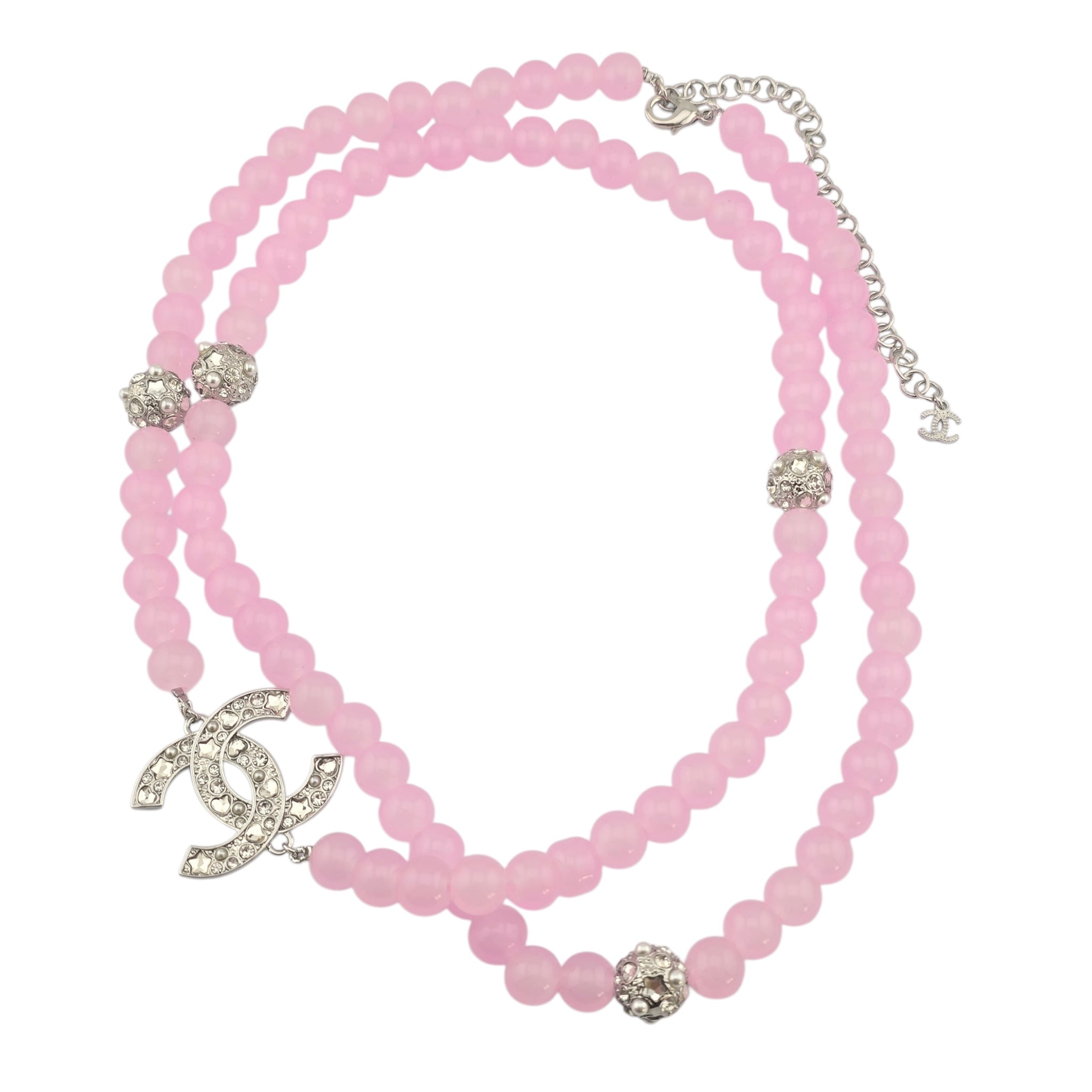 Chanel CC Pink Bead Crystal Long Necklace 2025 CHANEL