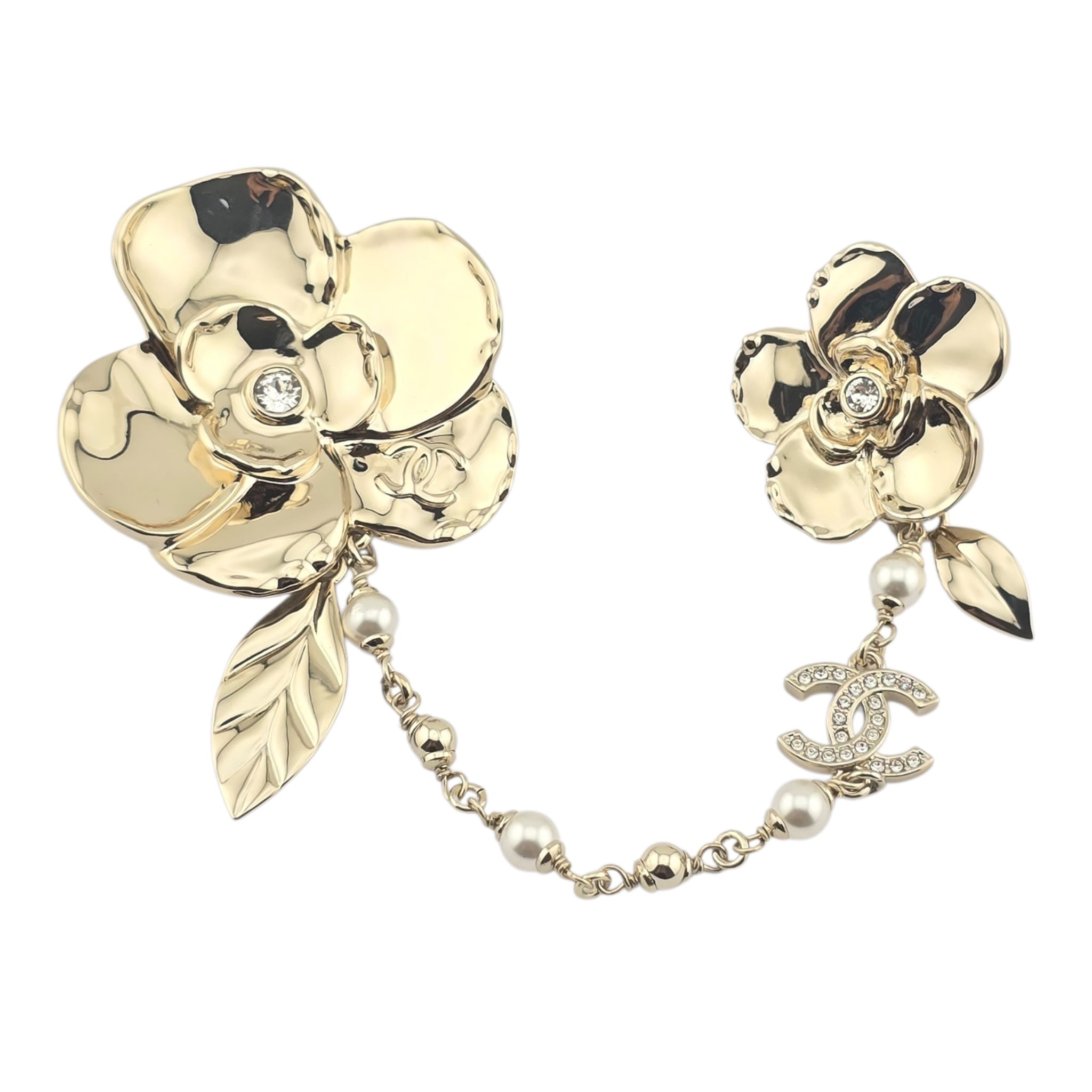 Chanel CC Camelia Chain Gold Brooch 2024 CHANEL