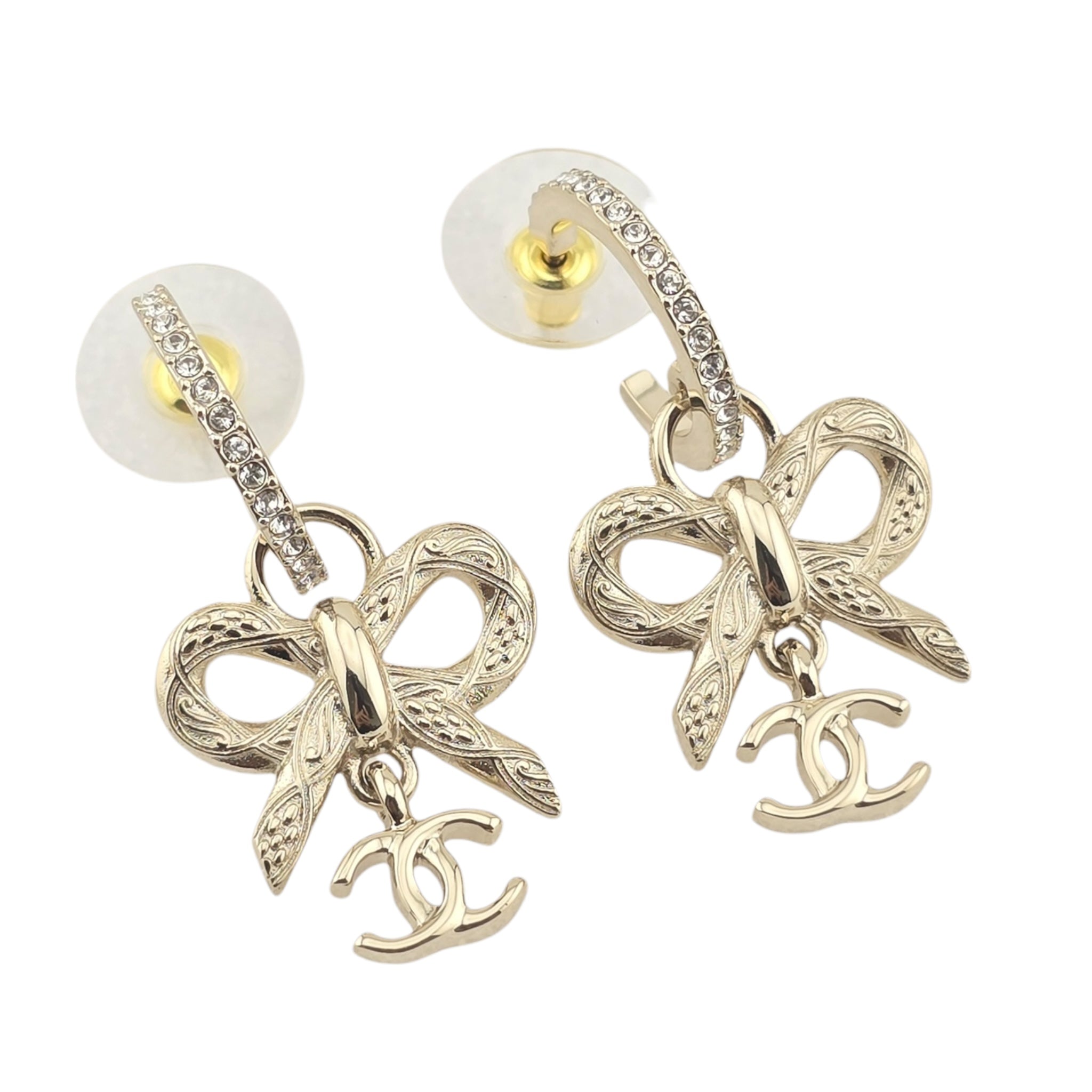 Chanel CC Gold Drop Bow Earrings 2025
