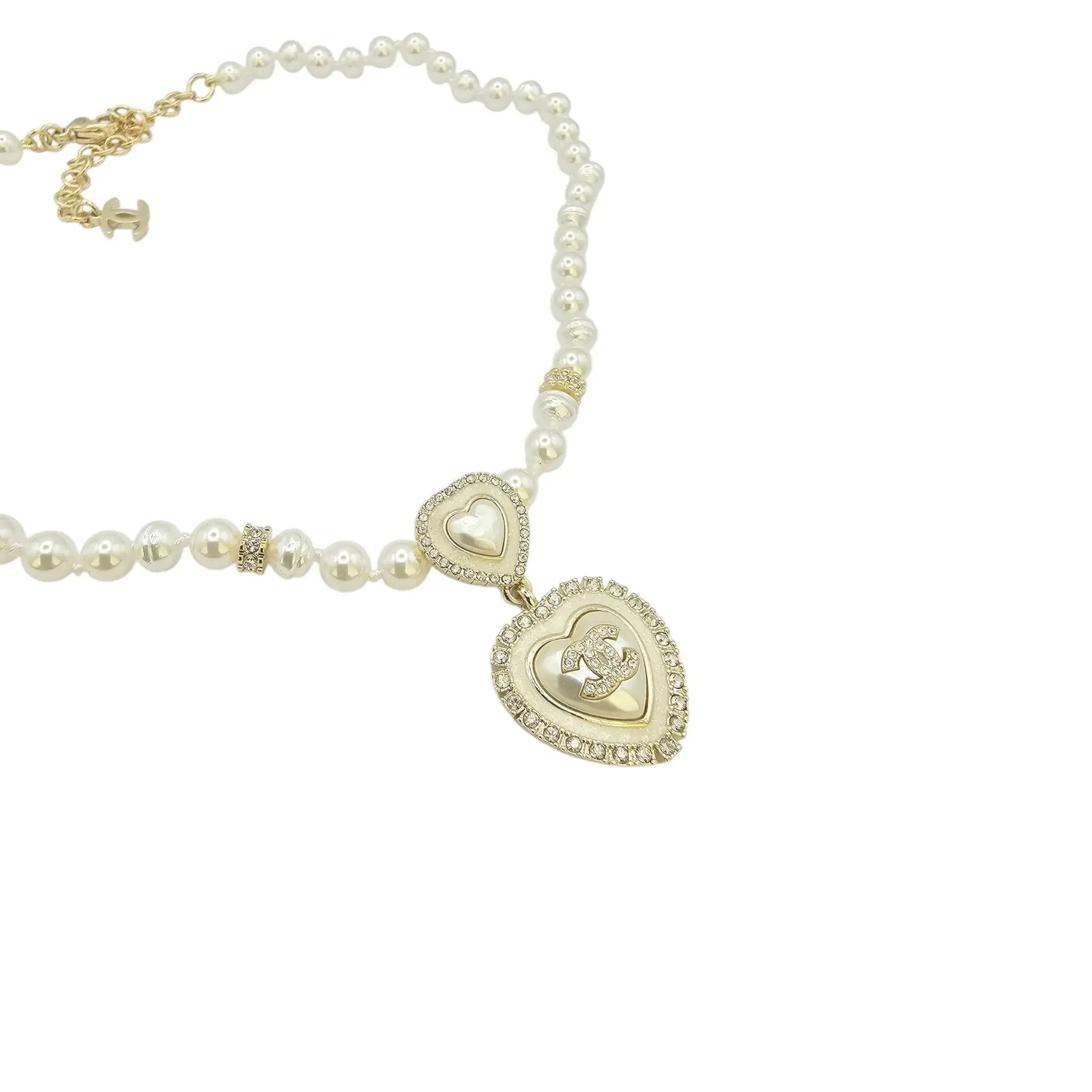 Chanel CC Heart Faux Pearl Choker Necklace 2024 CHANEL