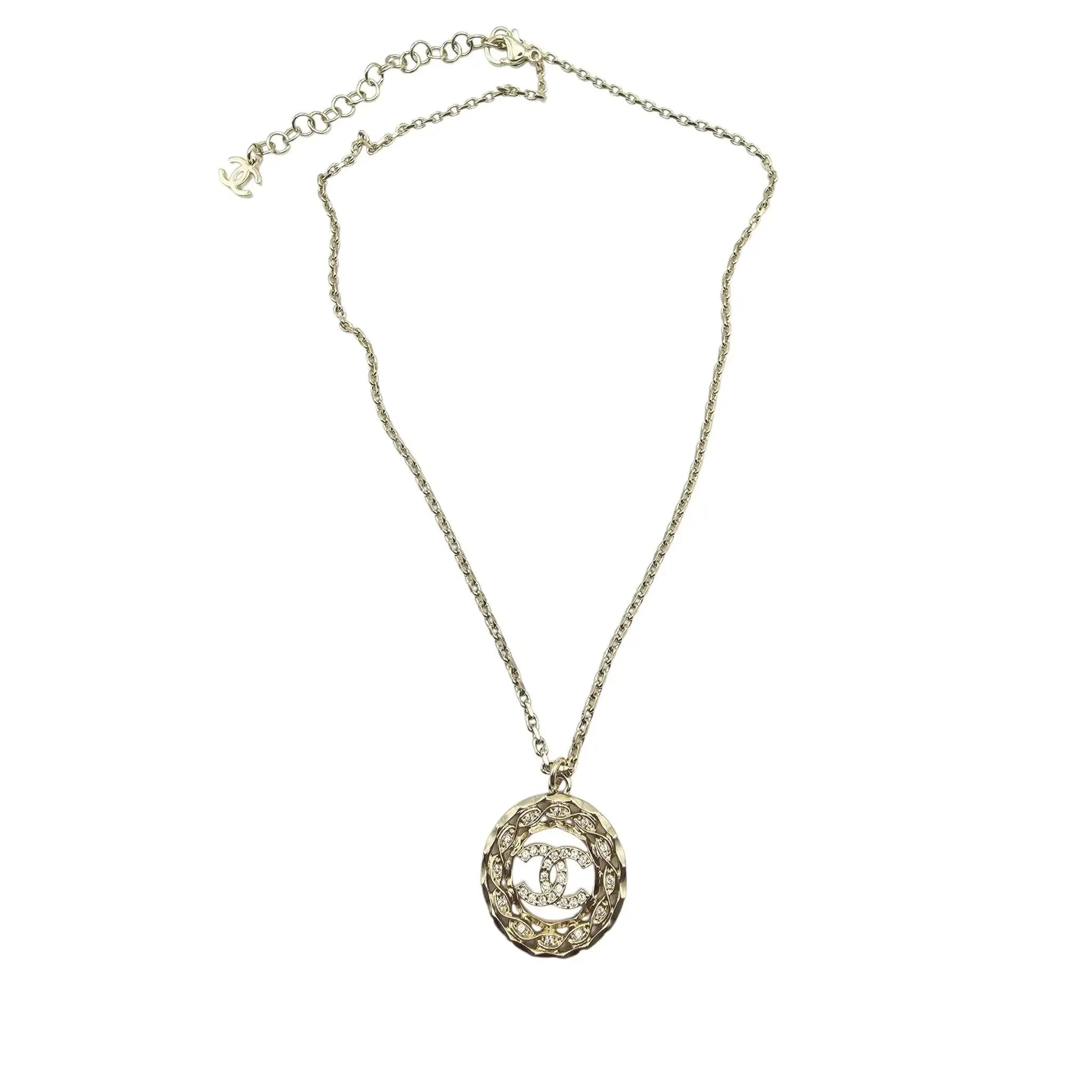Chanel CC Gold Round Crystal Pendant Necklace 2024 CHANEL