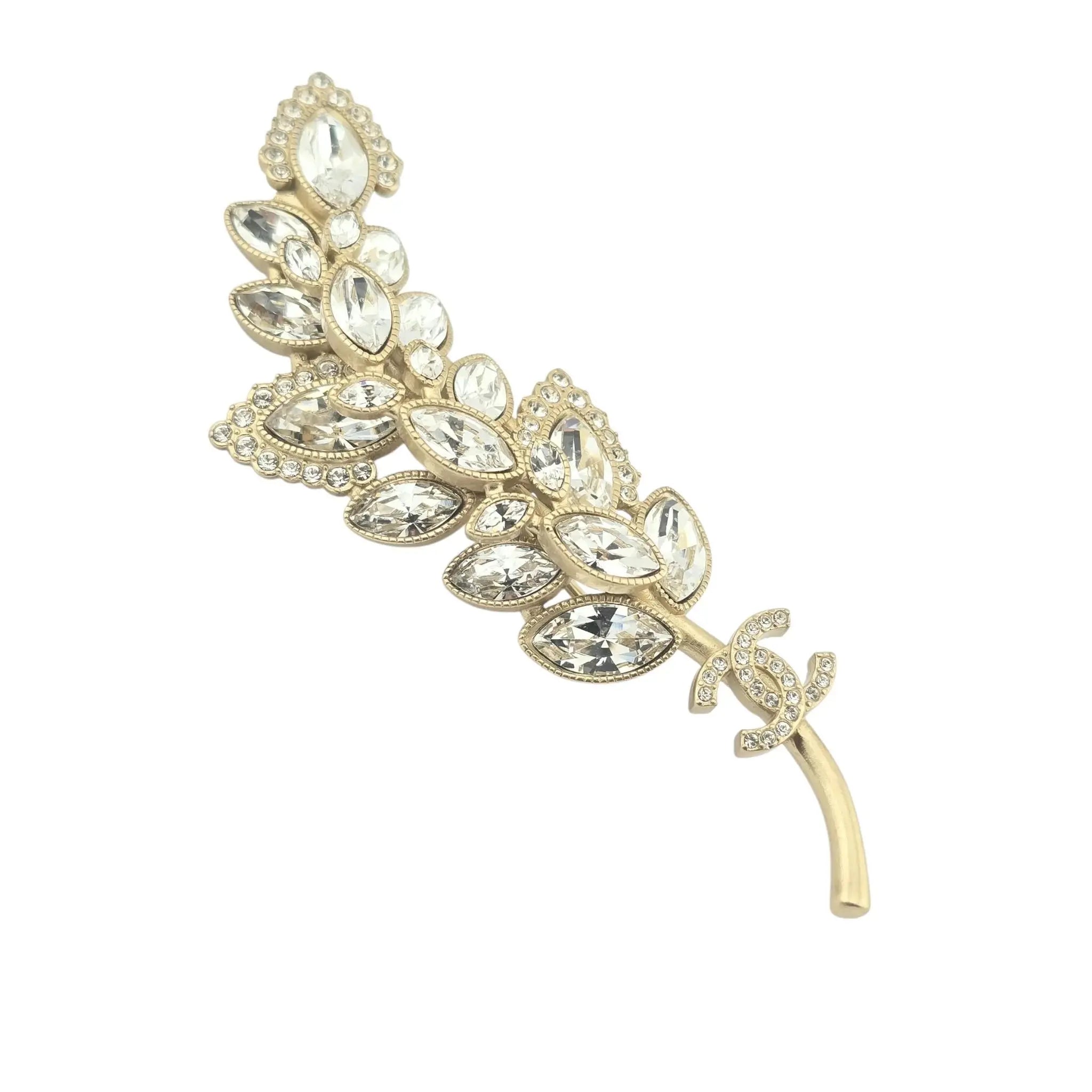 Chanel CC Gold Crystal Leaf Brooch 2024 CHANEL