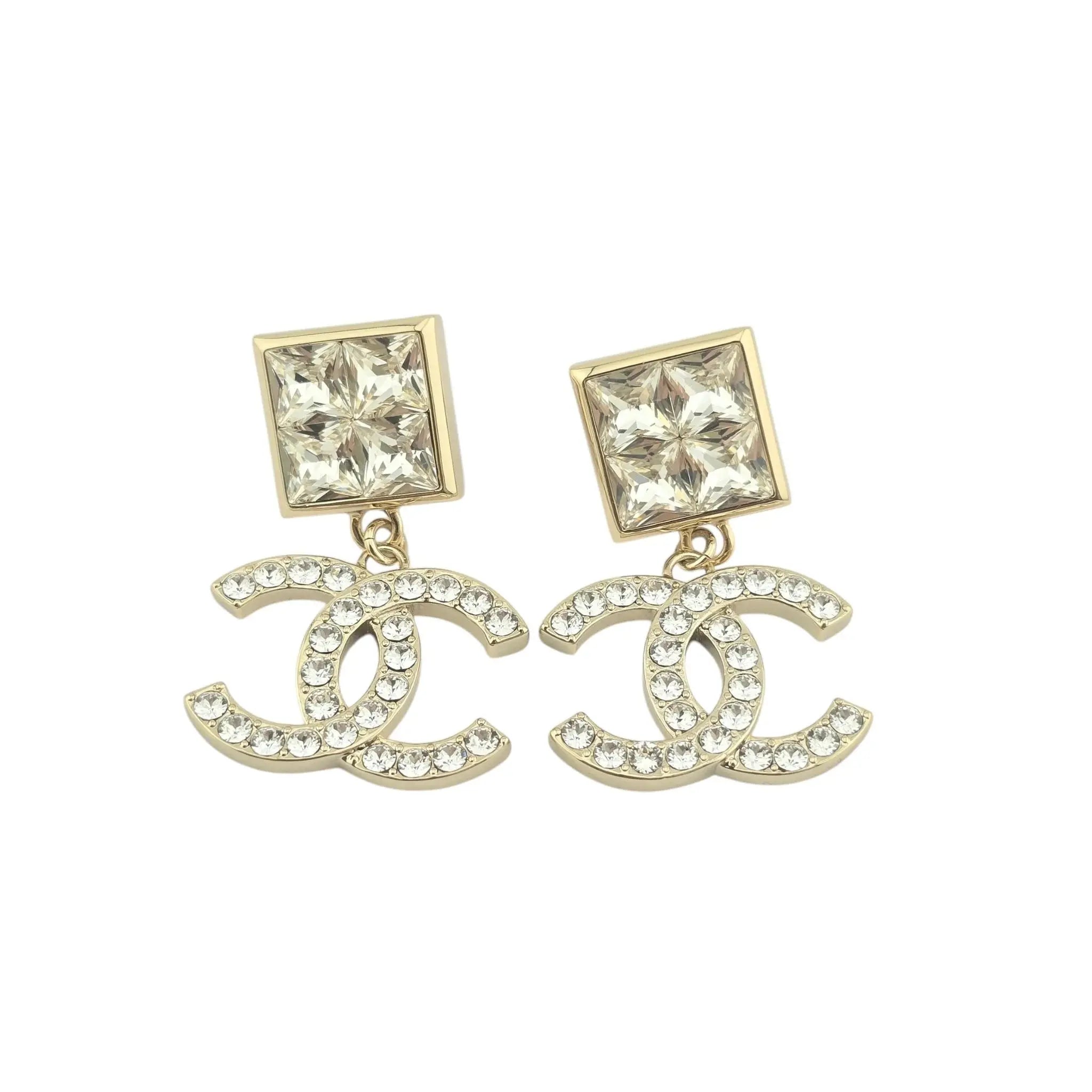 Chanel Gold Crystal-Embellished CC Drop B23P Earrings 2023 BIJOUX HEAVEN