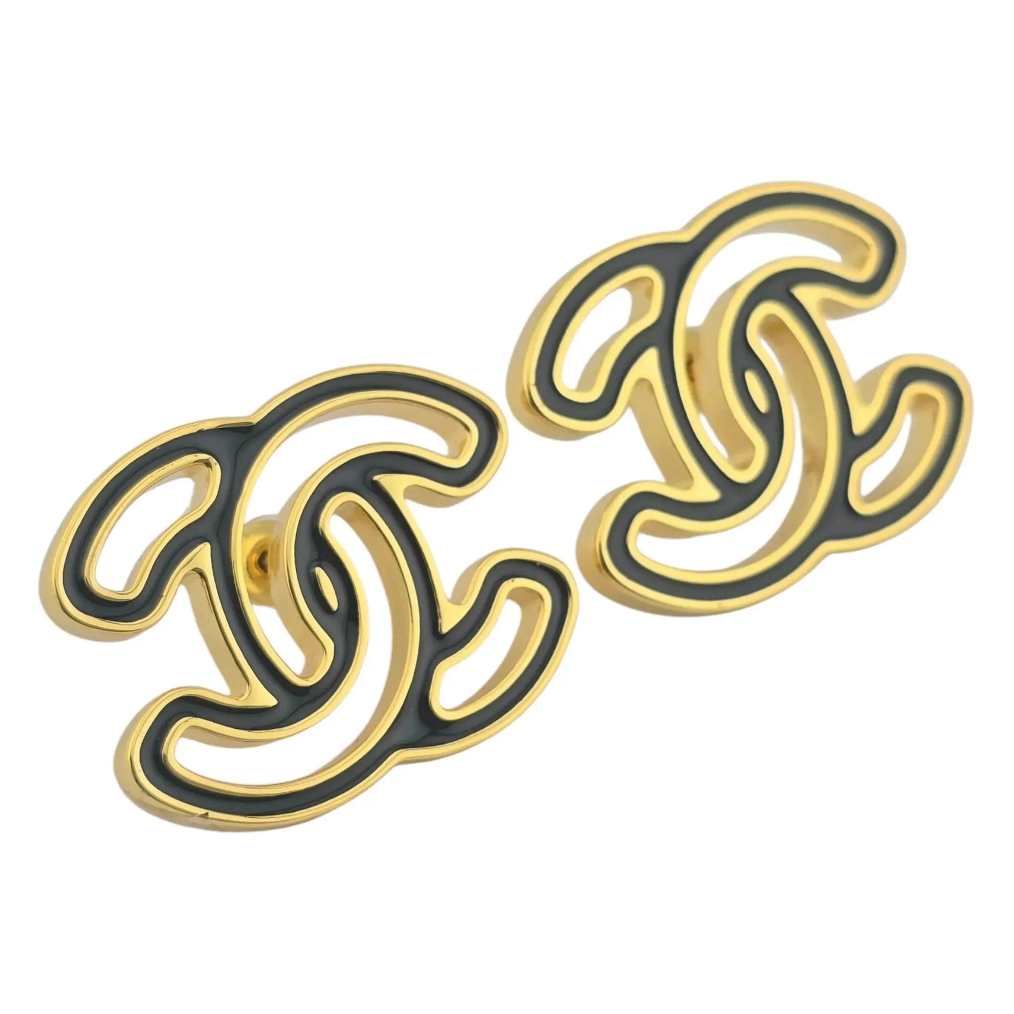 Chanel CC Gold Black Enamel Earrings 2024 CHANEL