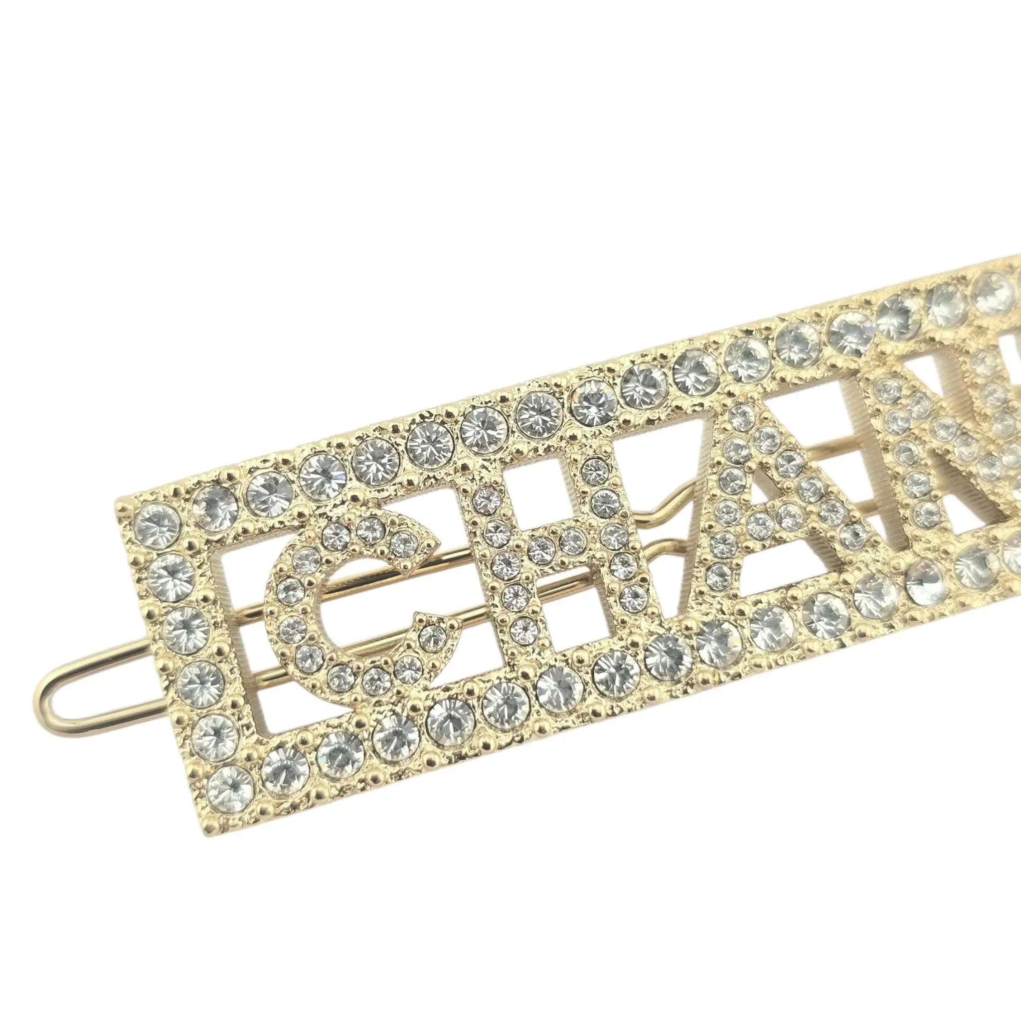 Chanel Crystal CC Logo Hair Clip Barrette Gold 2024 CHANEL