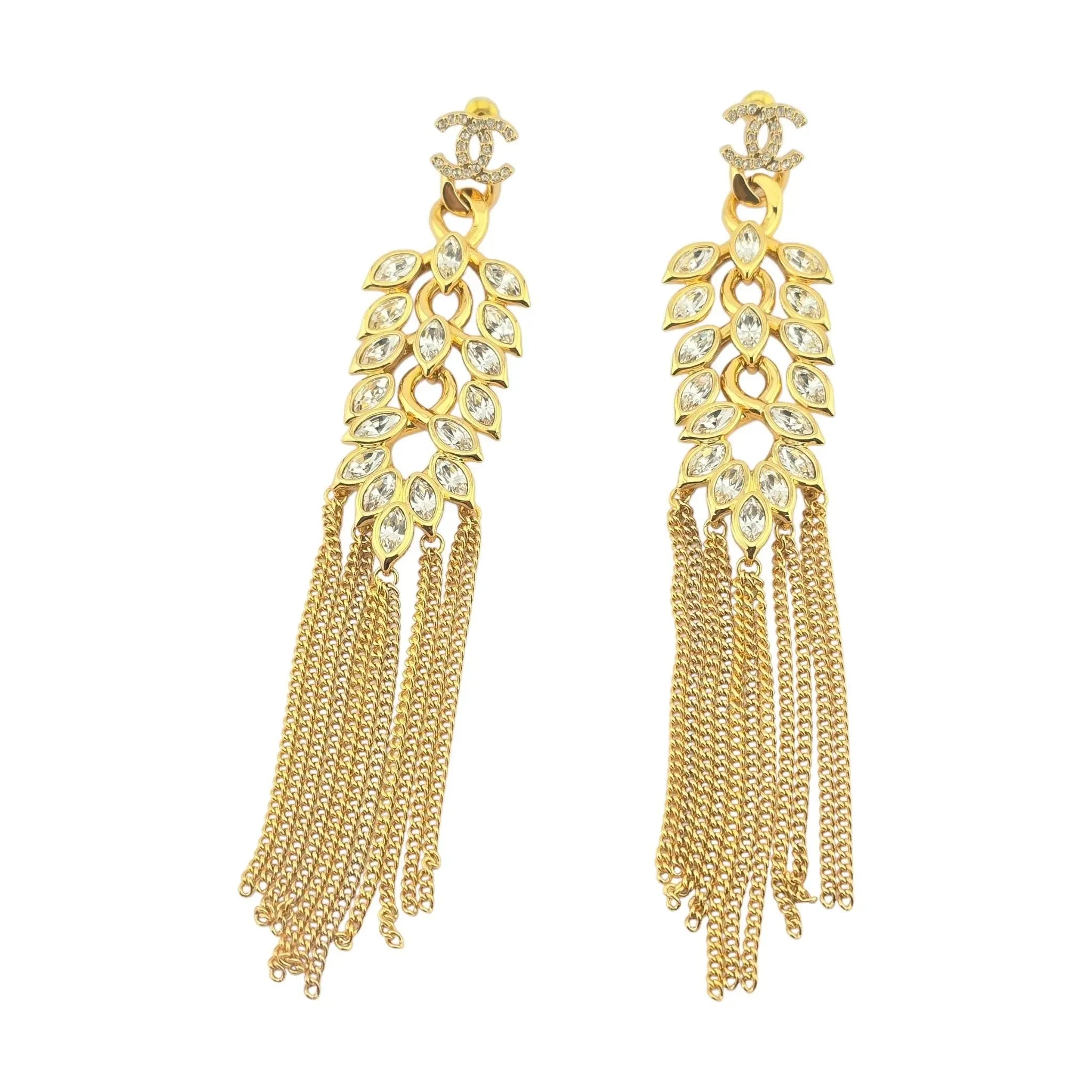Chanel CC Gold Crystal Drop Earrings B22 CHANEL