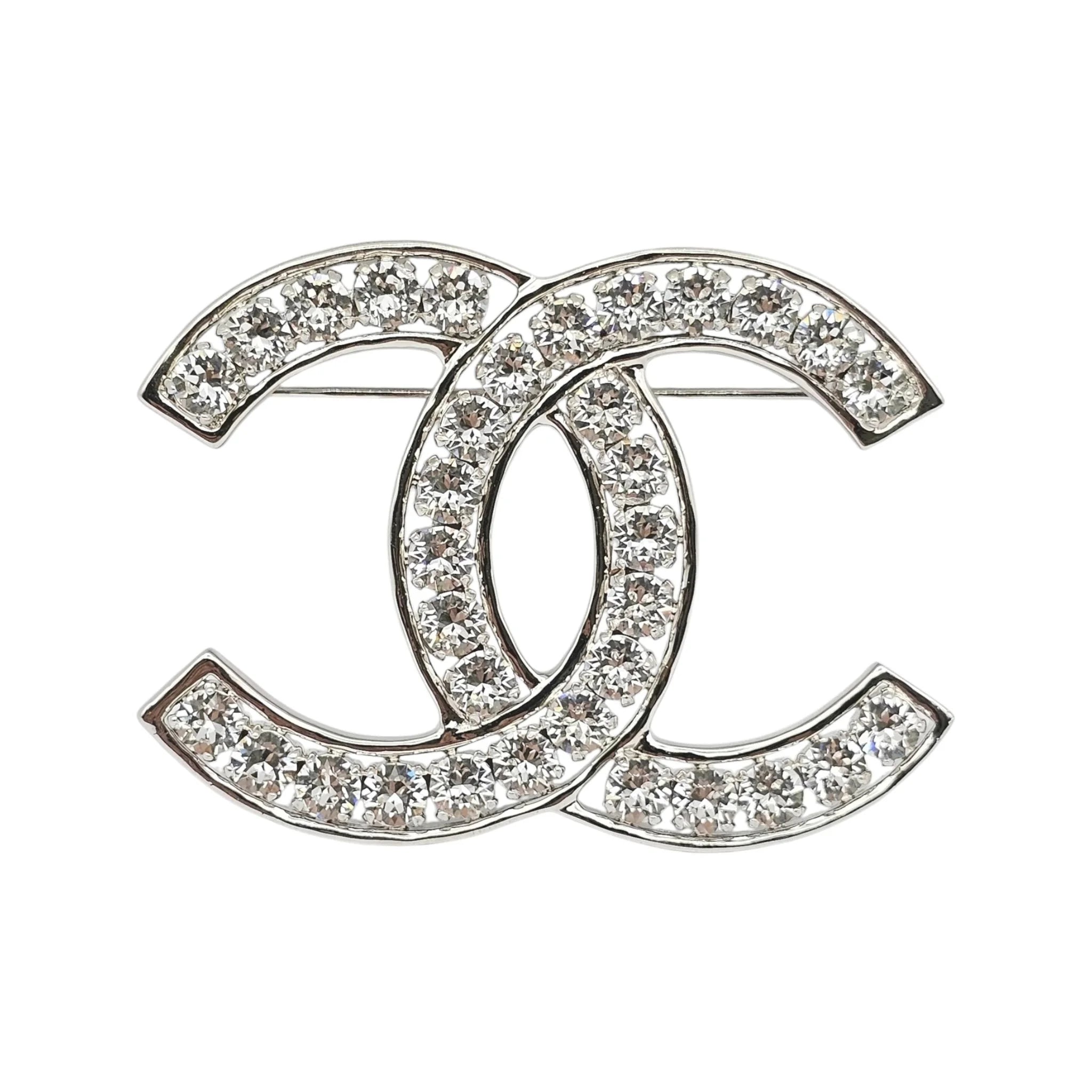 Chanel CC XL Crystal Silver Brooch 2023 CHANEL