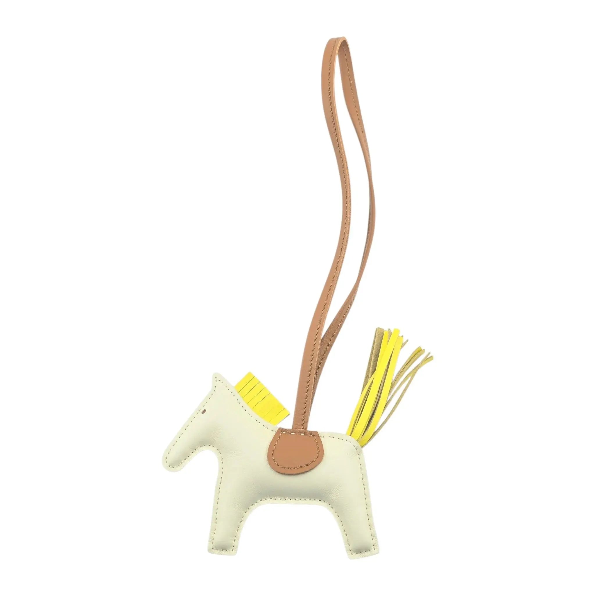 Hermès Rodeo Bag Charm PM Craie, Jaune de Naples and Gold Milo Lambskin and Swift GriGri HERMES