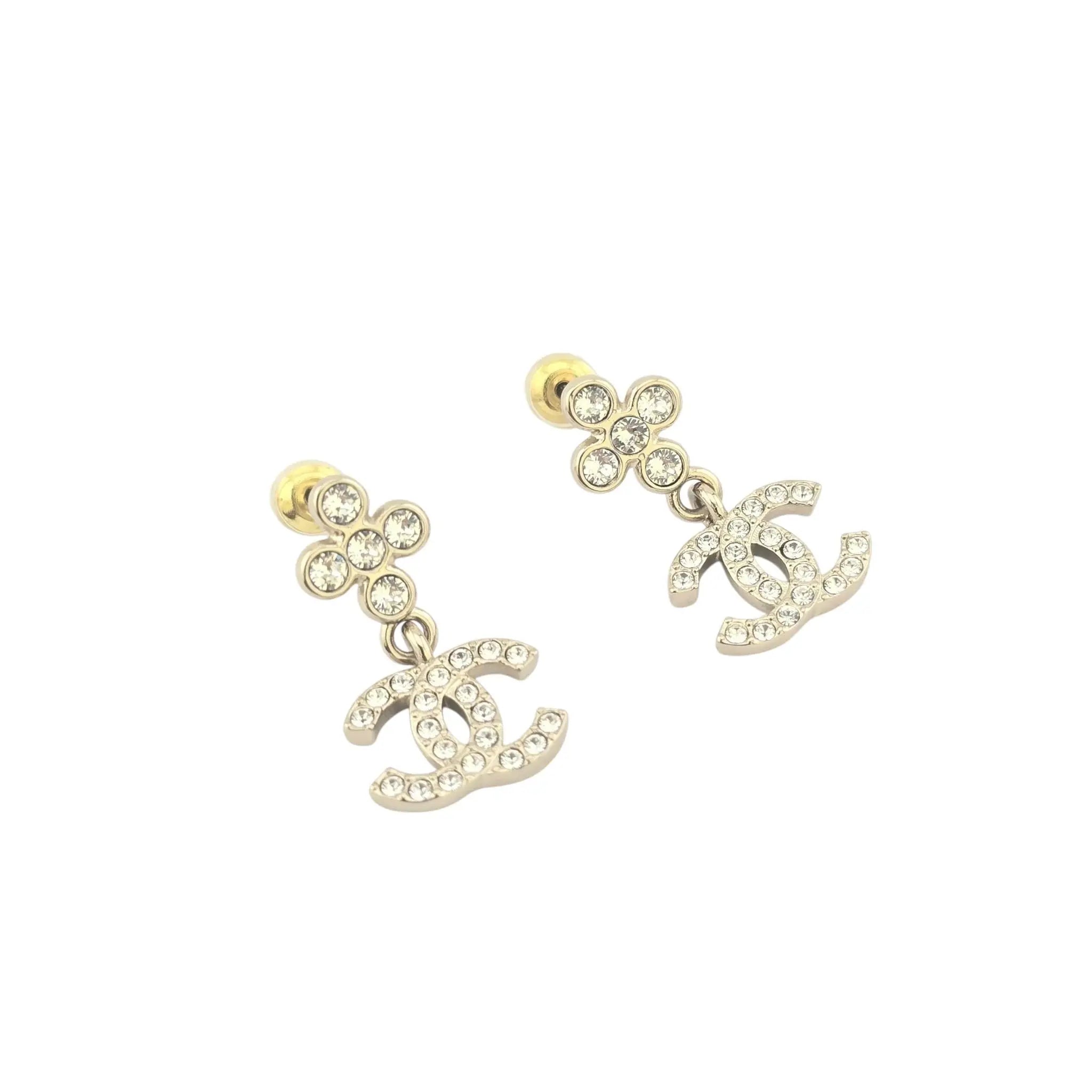 Chanel CC Gold Crystal Drop Earrings 2023 CHANEL