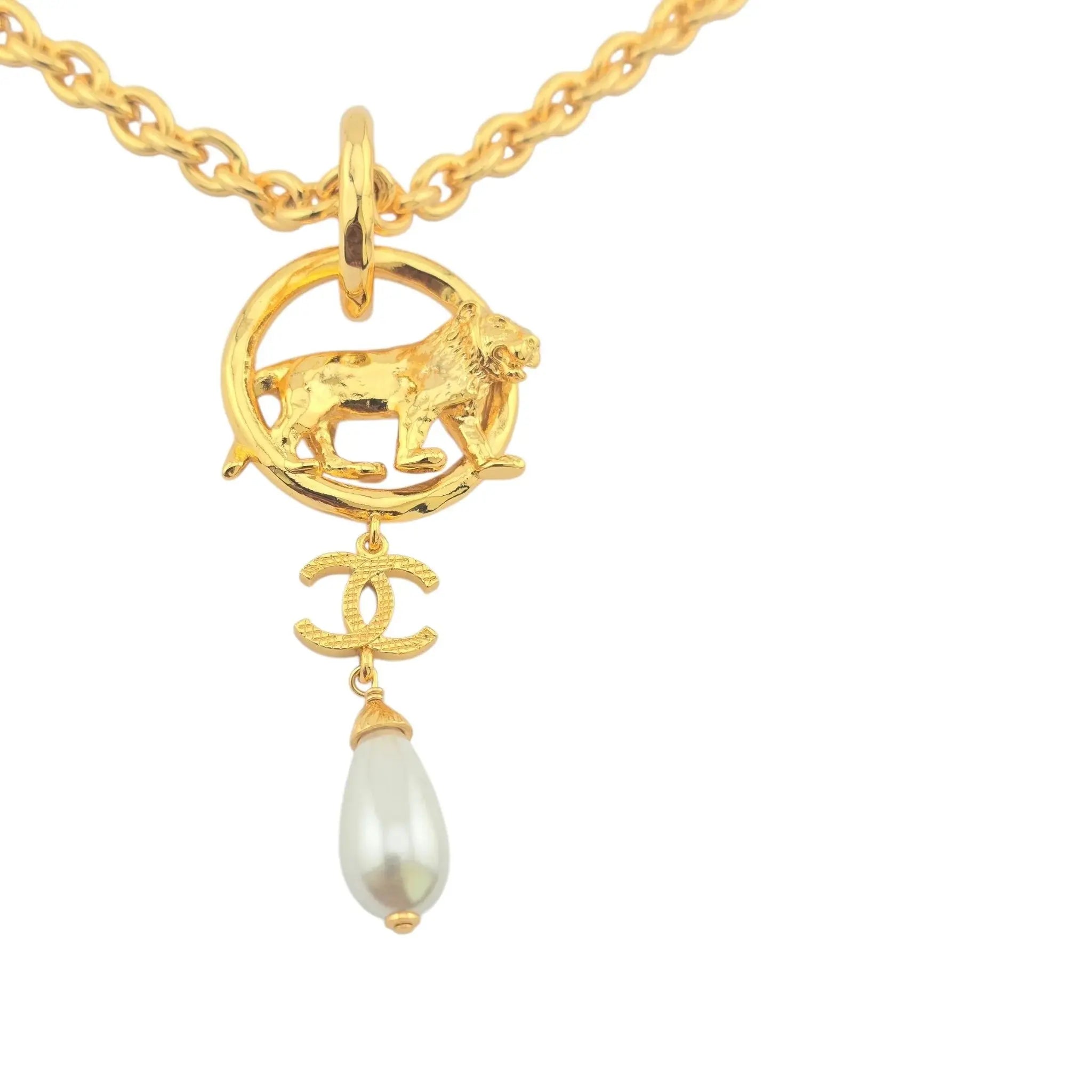 Chanel CC Faux Pearl Gold Lion Necklace 2022 CHANEL