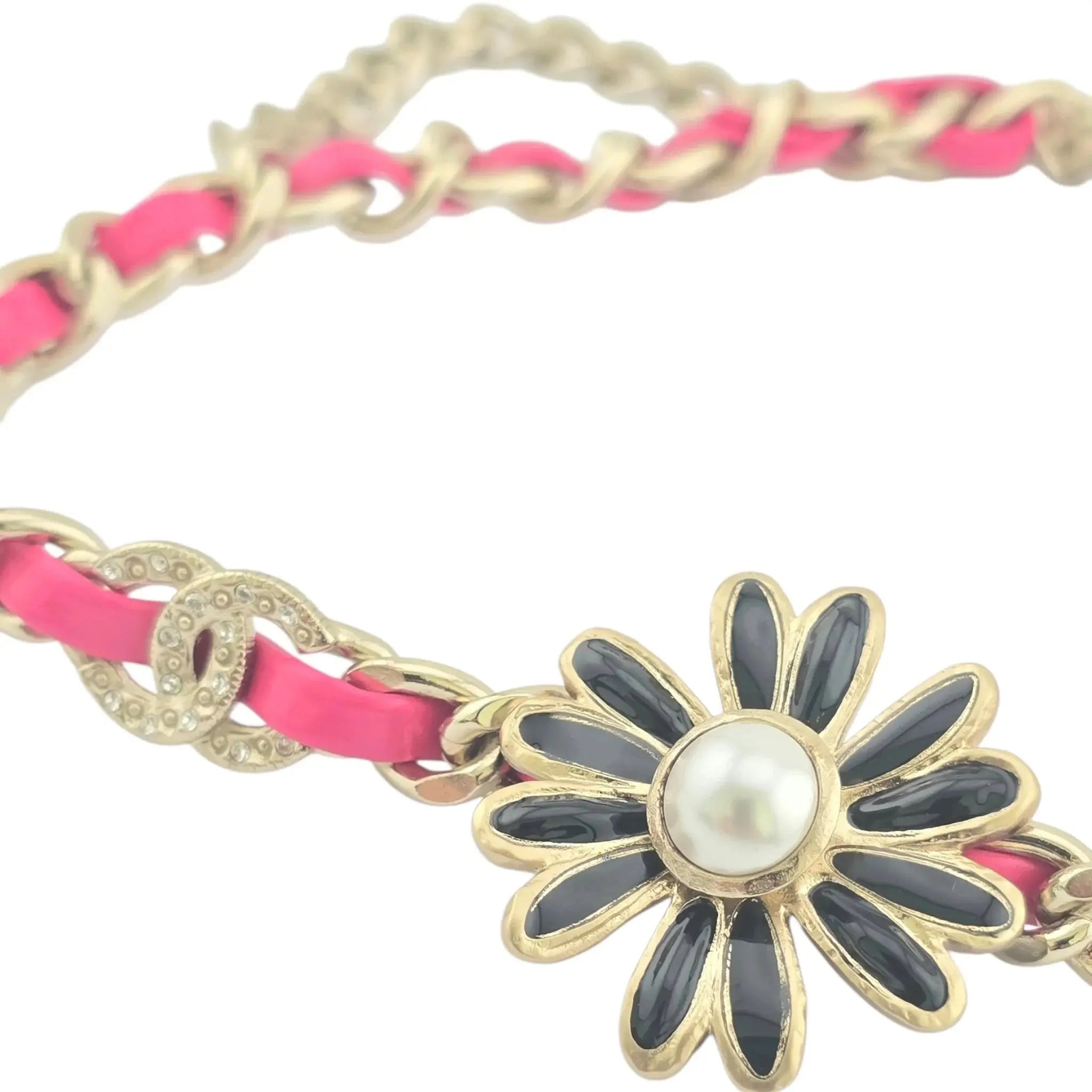 Chanel CC Floral Pink Leather Choker Necklace 2022 CHANEL